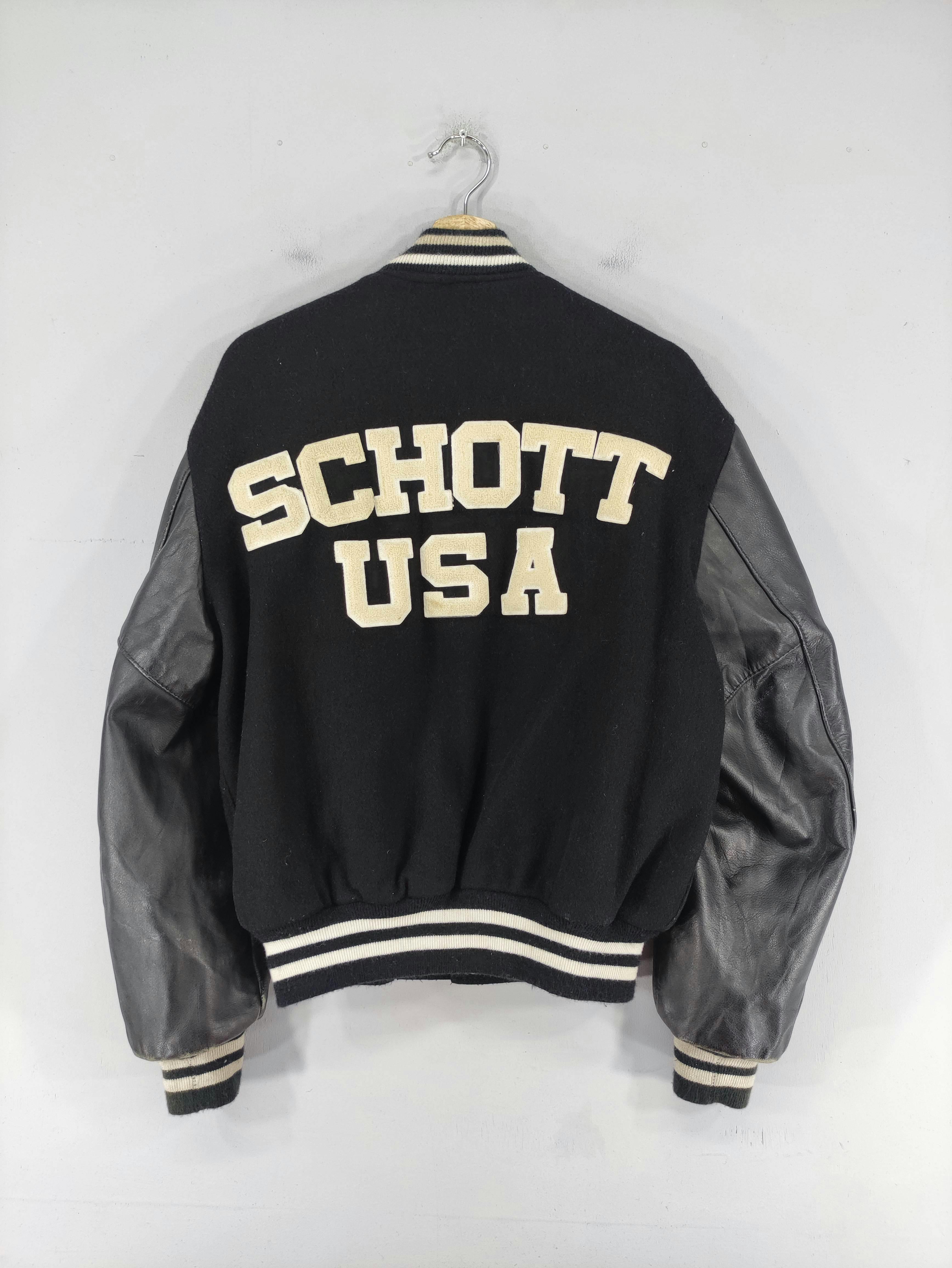 Vintage Schott Varsity Leather Sleeve Wool Jacket - 1