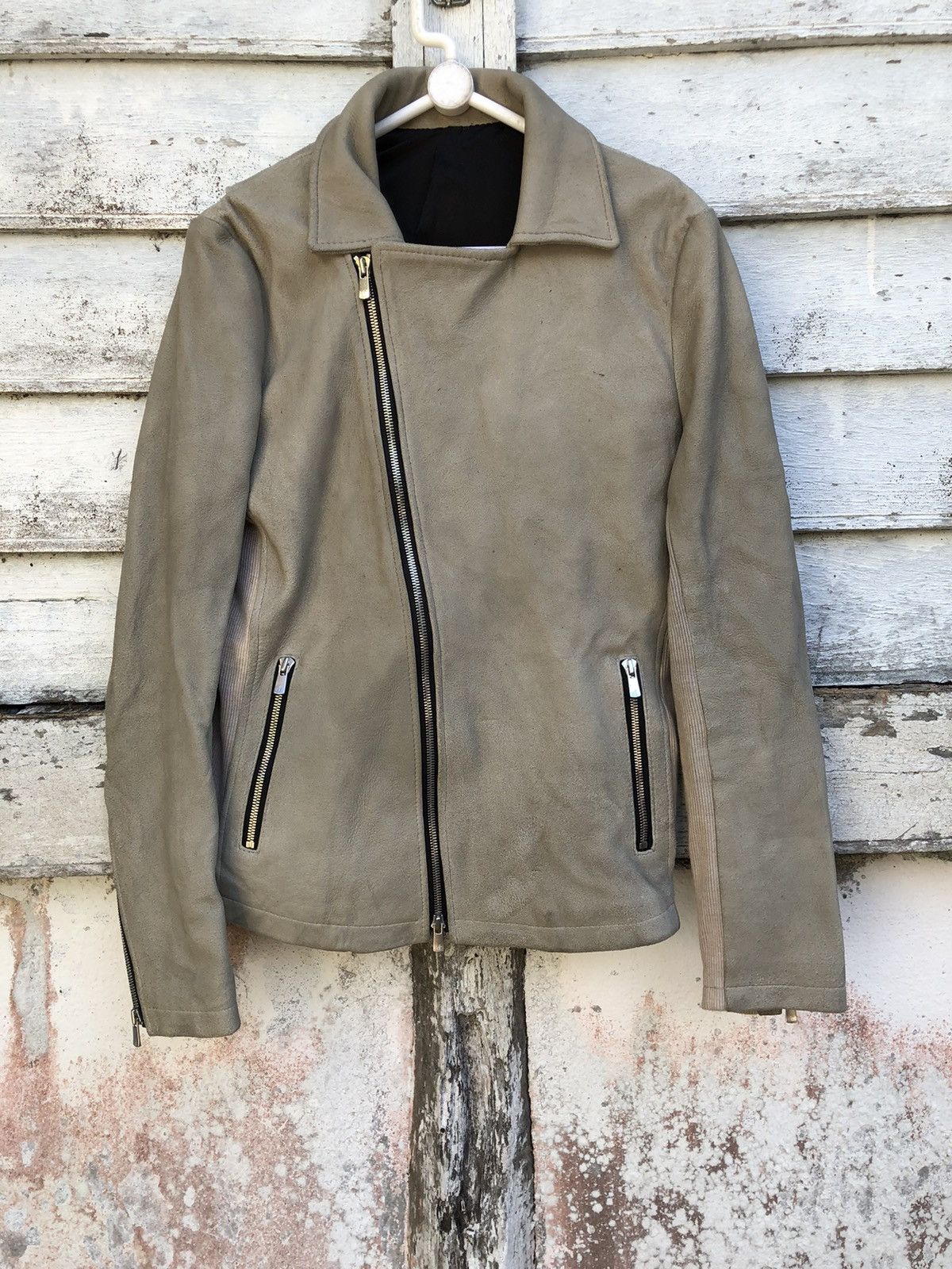 No Id Goat Leather Hybrid Asymetrical Jacket - 1