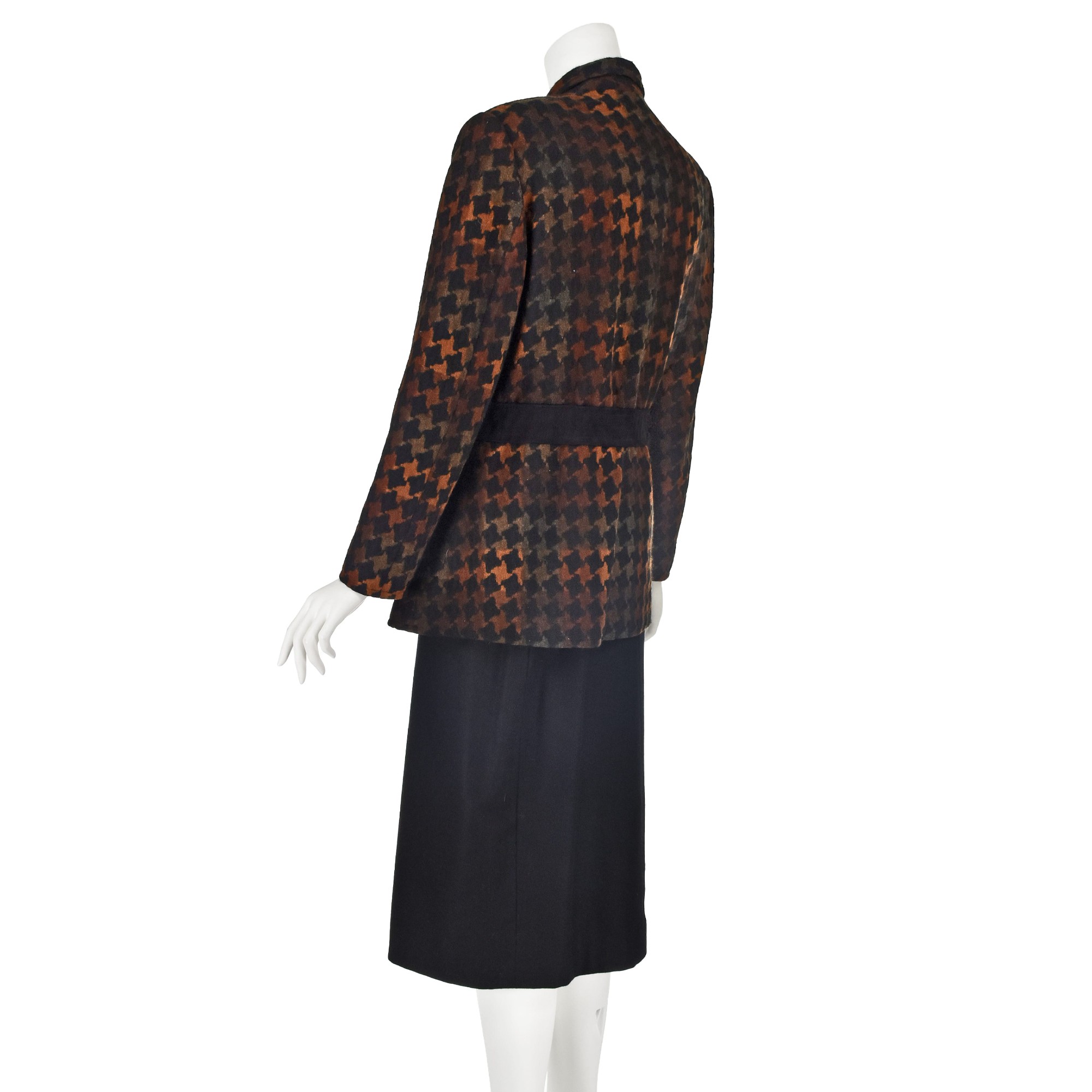 Vintage Wool Houndstooth Jacket and Wrap Skirt Suit - 5