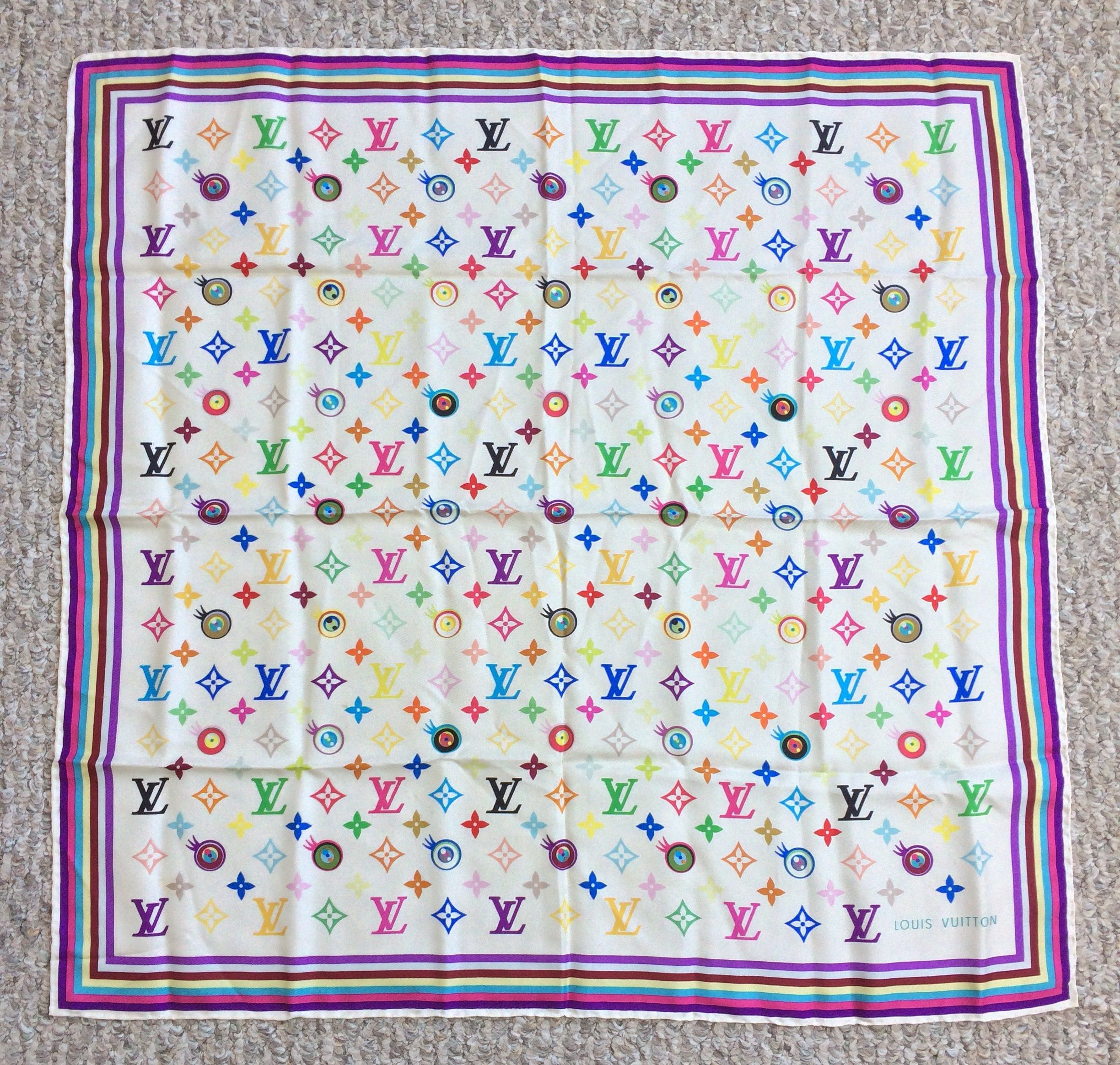 S/S 2003 Vuitton Murakami Multicolor Monogram Silk Scarf - 1