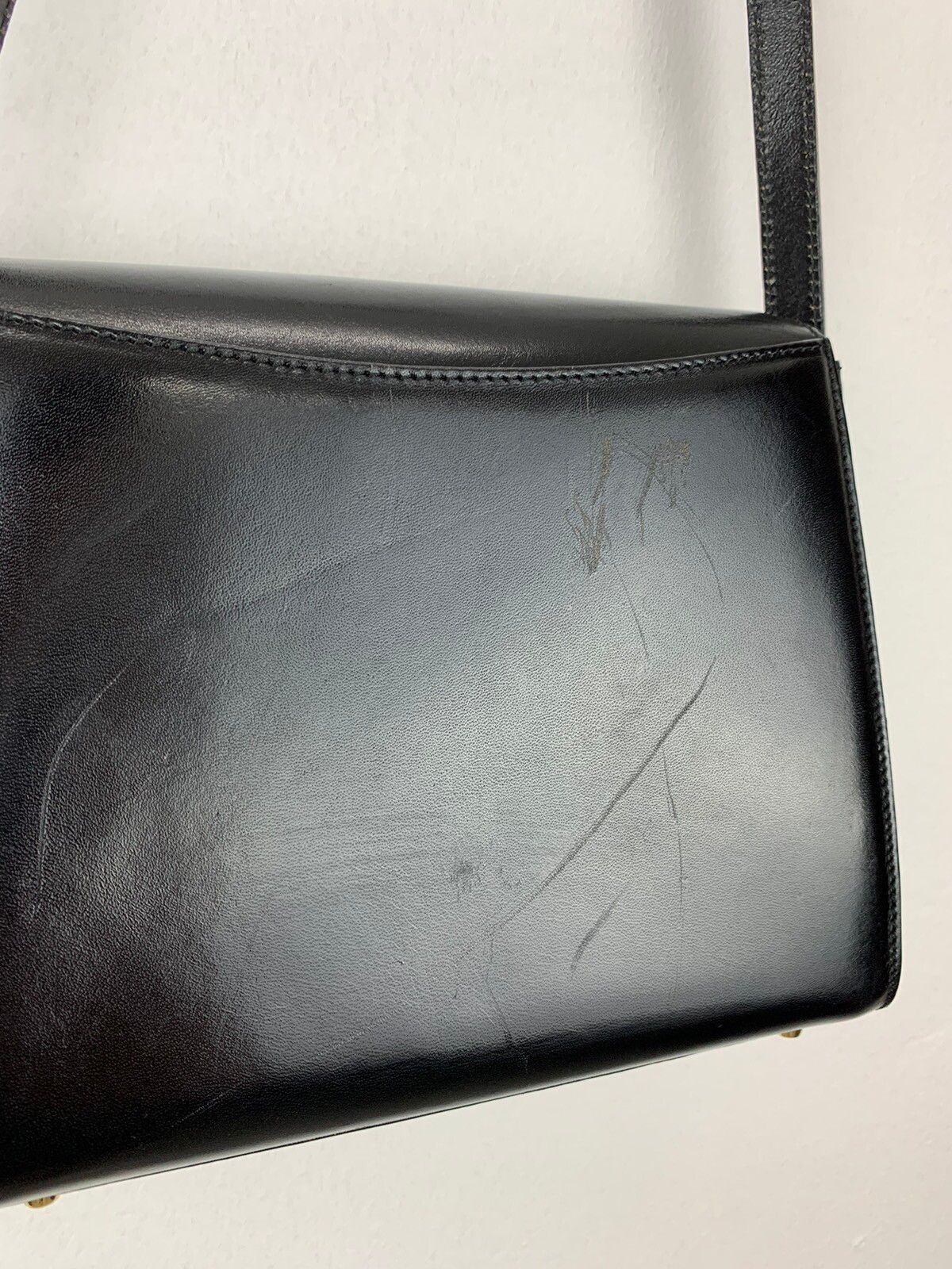 BALLY VINTAGE black leather hard shell bag antique bag Italy - 6