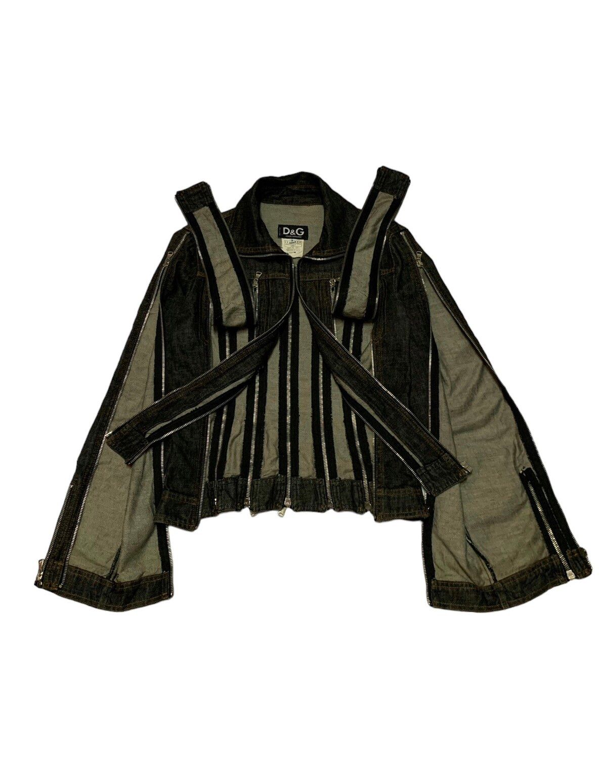 Rare D&G Dolce Gabbana Zipper 2004 Shredder Denim Jacket - 1