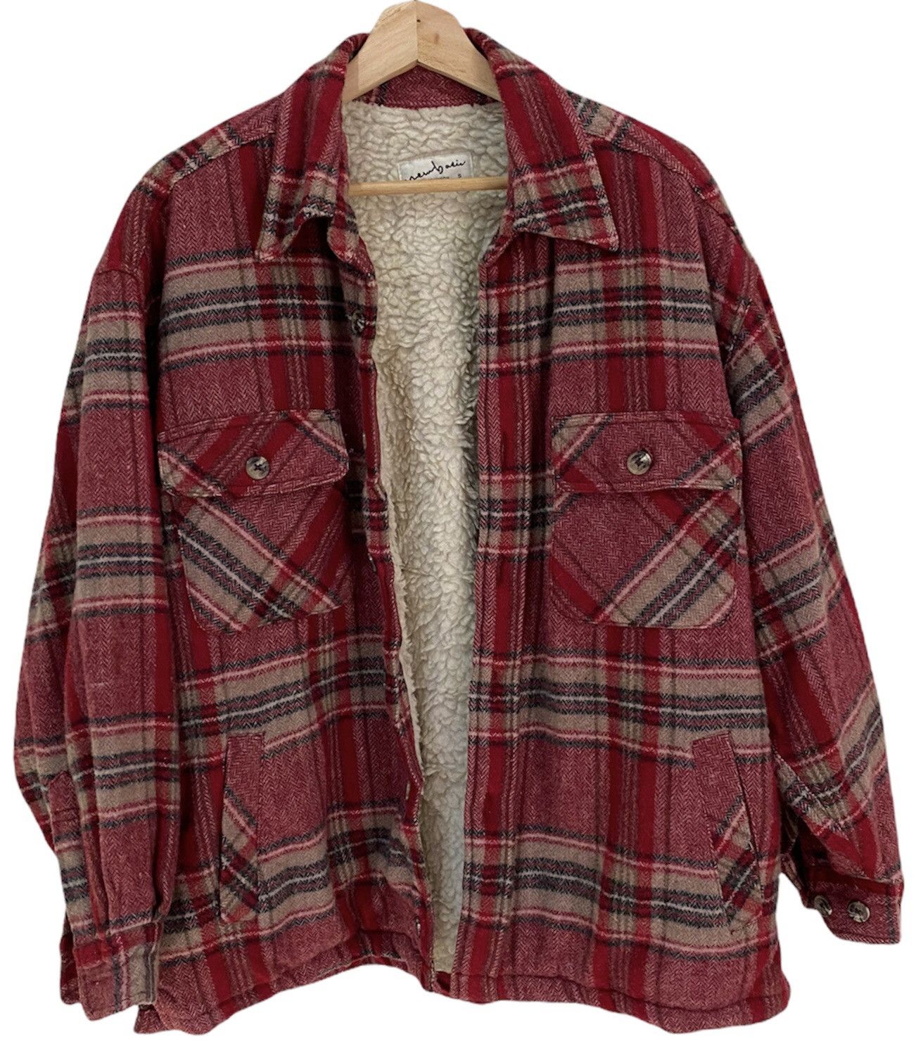 VINTAGE FLANNEL TARTAN PLAID BUTTON ON SHERPA JACKET - 6