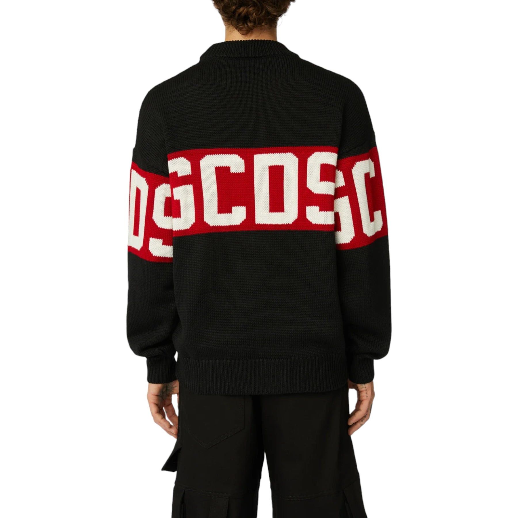 GCDS WOOL LOGO BAND SWEATER BLACK RED - M - 2