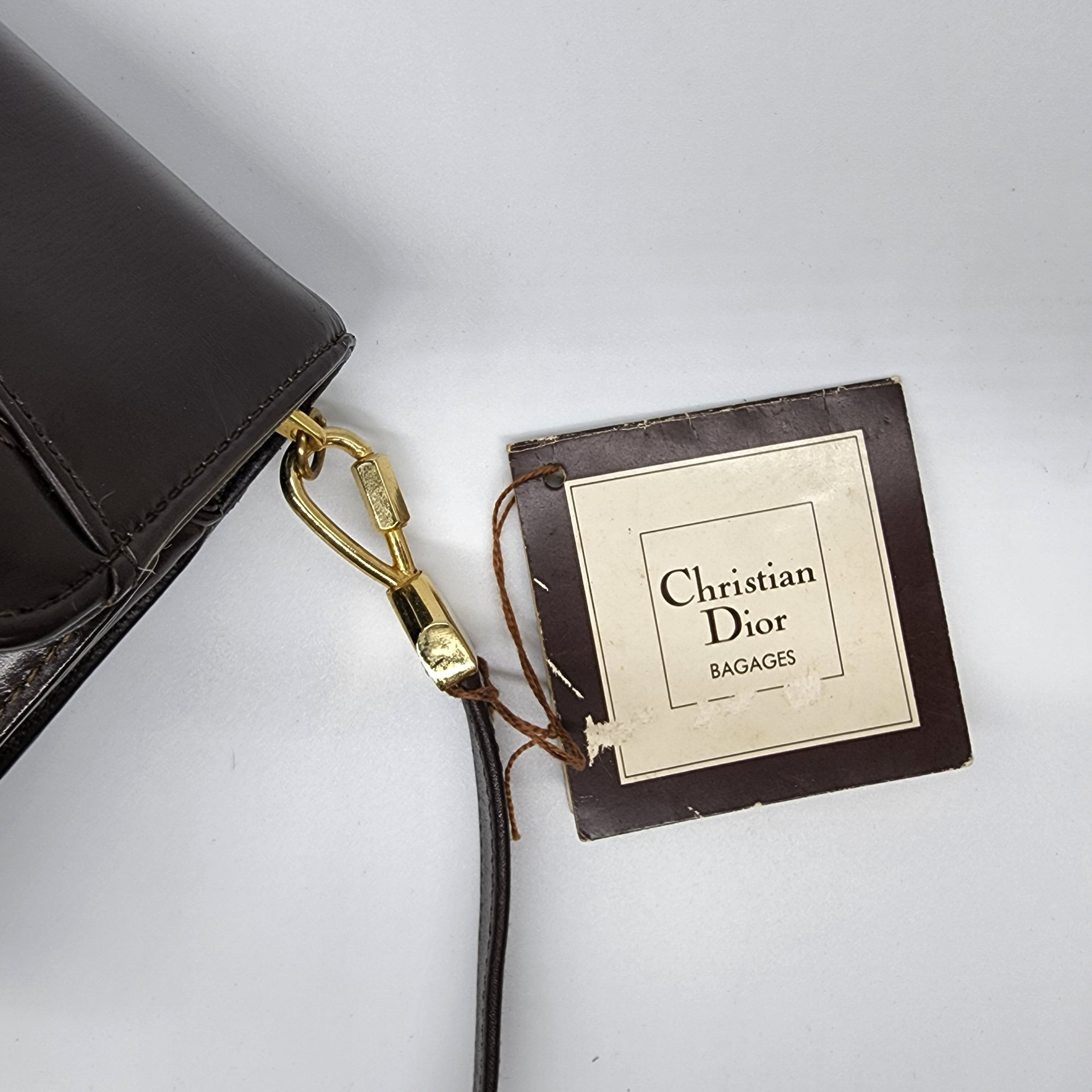 Dior - Brown Leather w/ Oblique Detail Shoulder Bag - 10