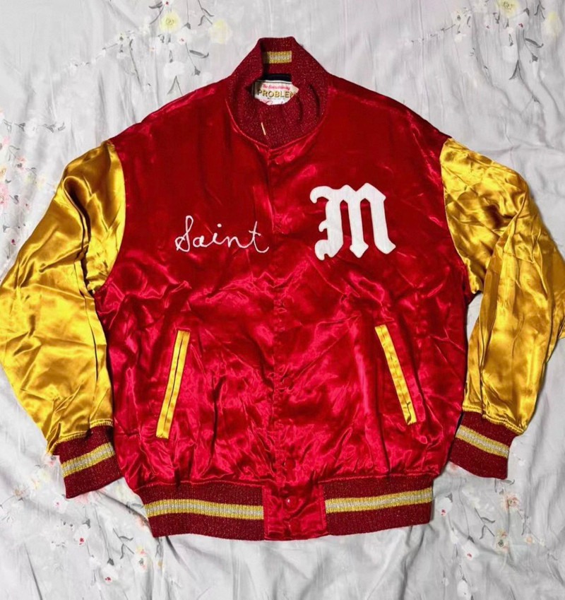 Saint Michael 23ss Stain Embroidered Baseball Jacket In red/yellow - 1