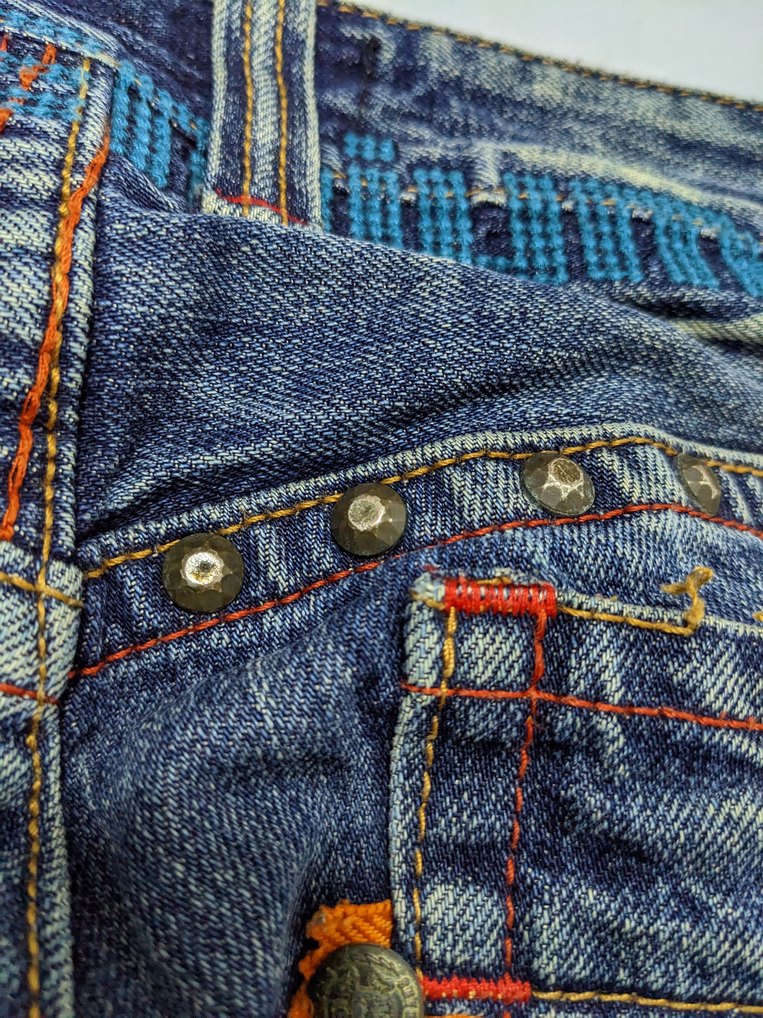 If Six Was Nine - Riobera Studded Zipper Flare Denim Wash Low Rise Jeans - 12
