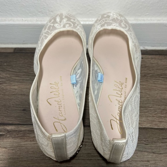 Anthropologie Harriet Wilde bridal ballet flats lace bedazzled heel size 6 white - 2