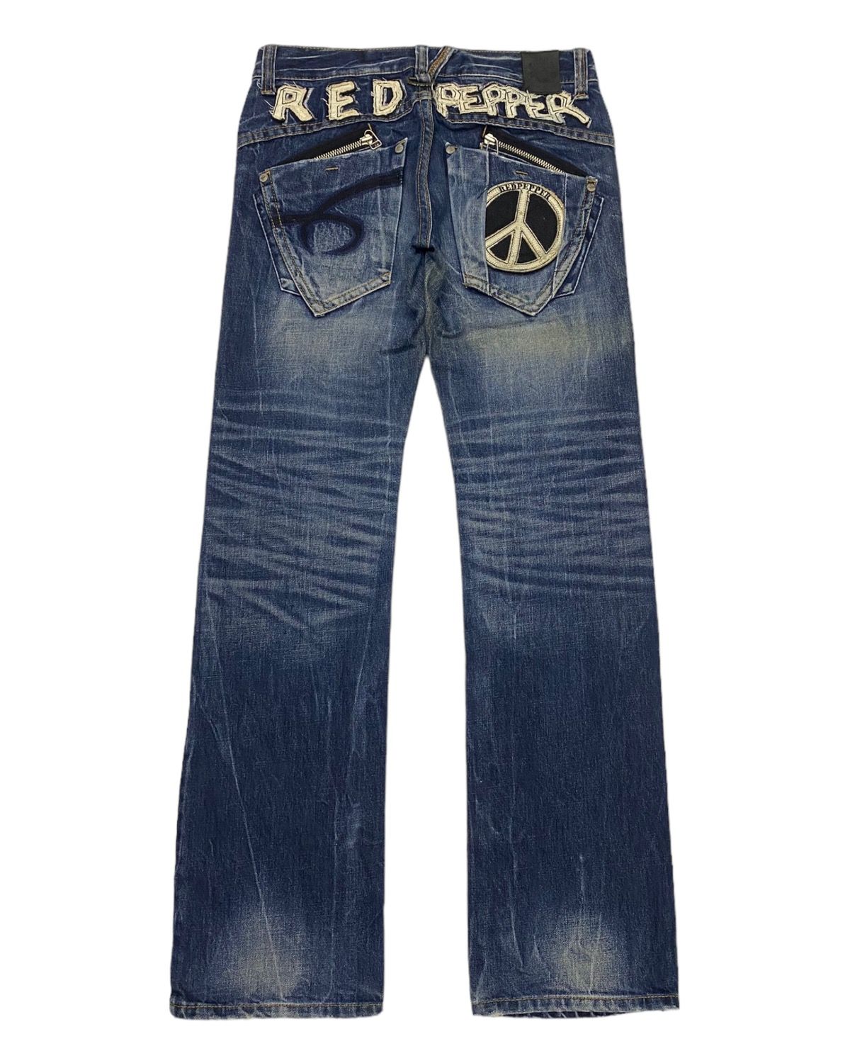 🔥GRAIL 🇯🇵 RED PEPPER "PEACE" DISTRESSED DENIM JEANS - 1