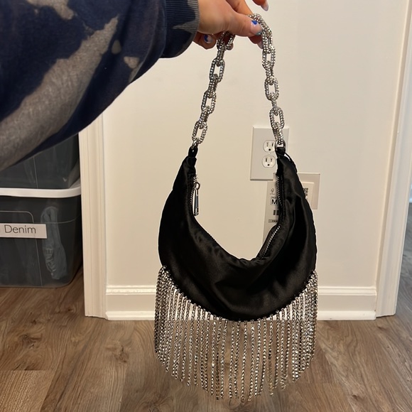 Zara Shiny Satin Rhinestone Shoulder Bag - 6