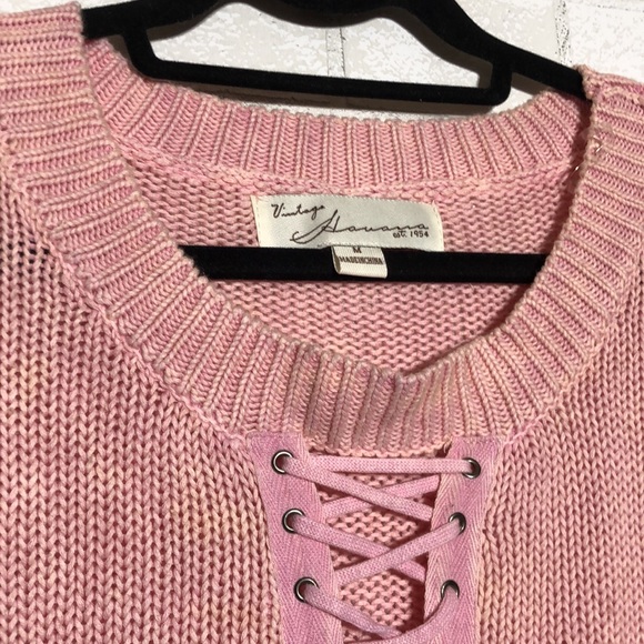 Vintage Havana Lace-Up Cotton Knit Pink Sweater - 3