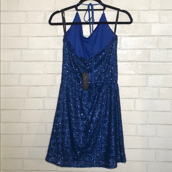 Honey Punch Royal Blue Sequin Halter Dress - 5