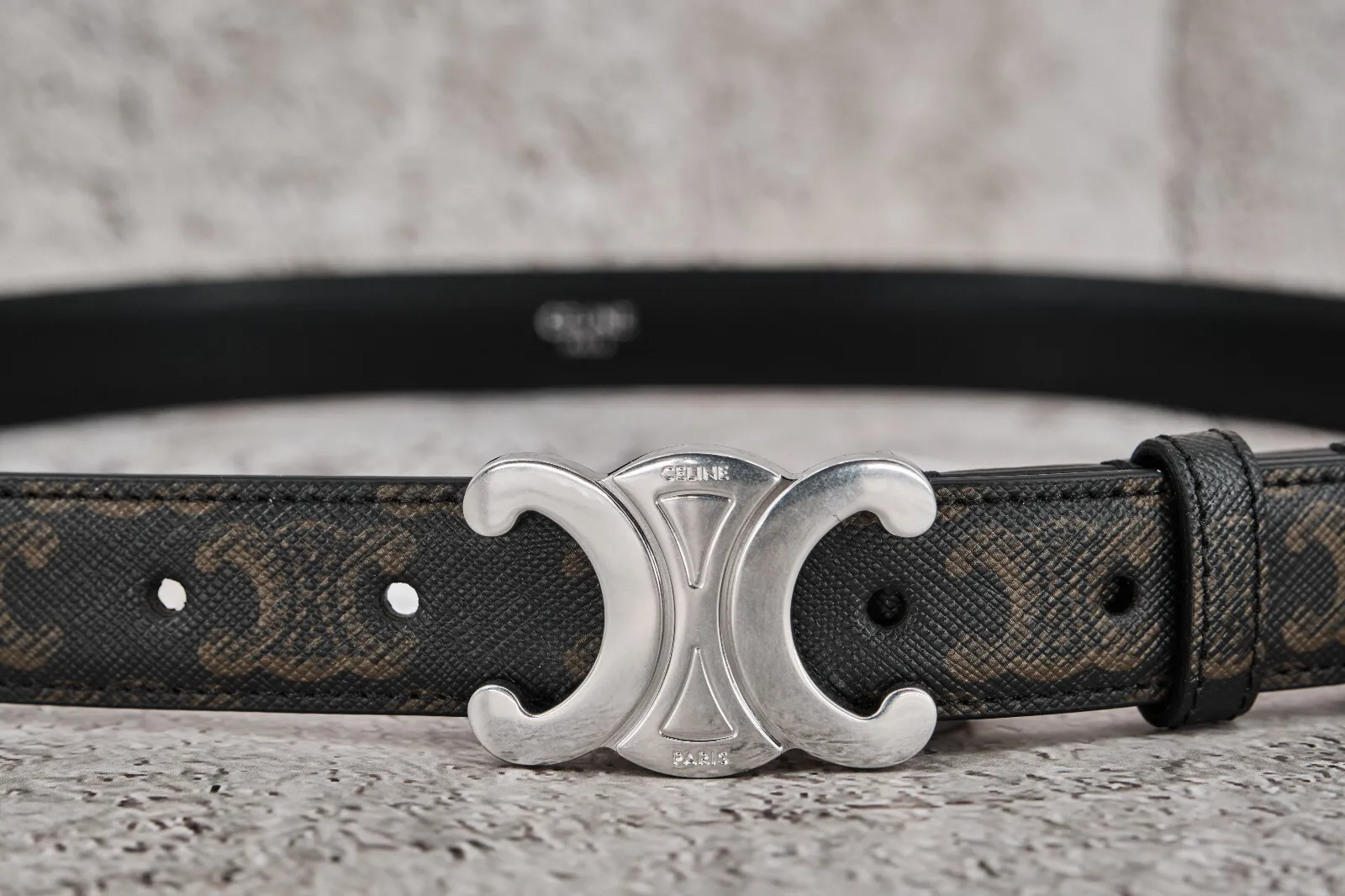 Brand New In Box Celine Medium Black Triomphe Belt in Triomphe Canvas 85, 650$ - 8