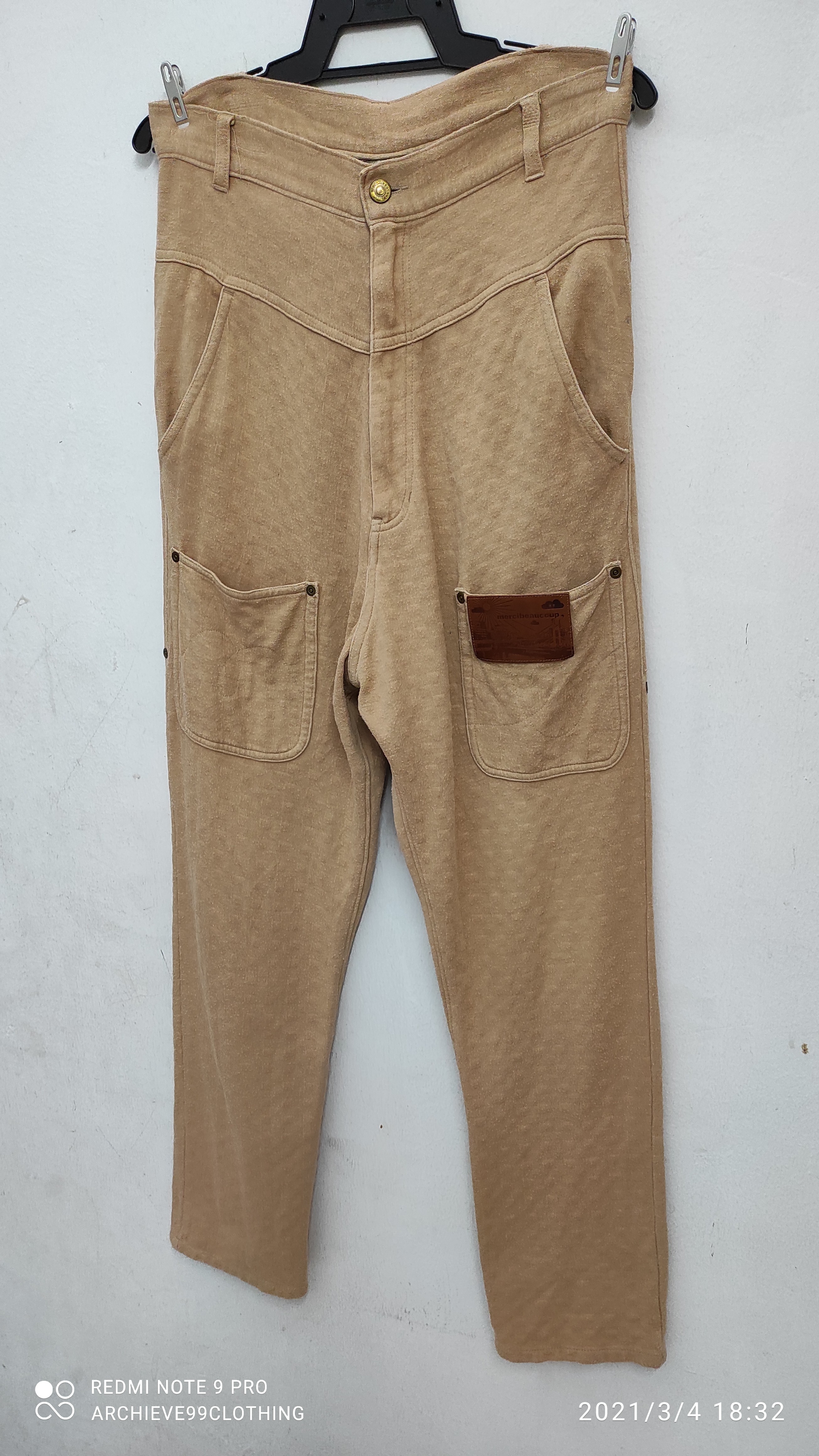 Mercibeaucoup - Mercibeaucoup drop crotch beige/ tan leather patches pants - 8
