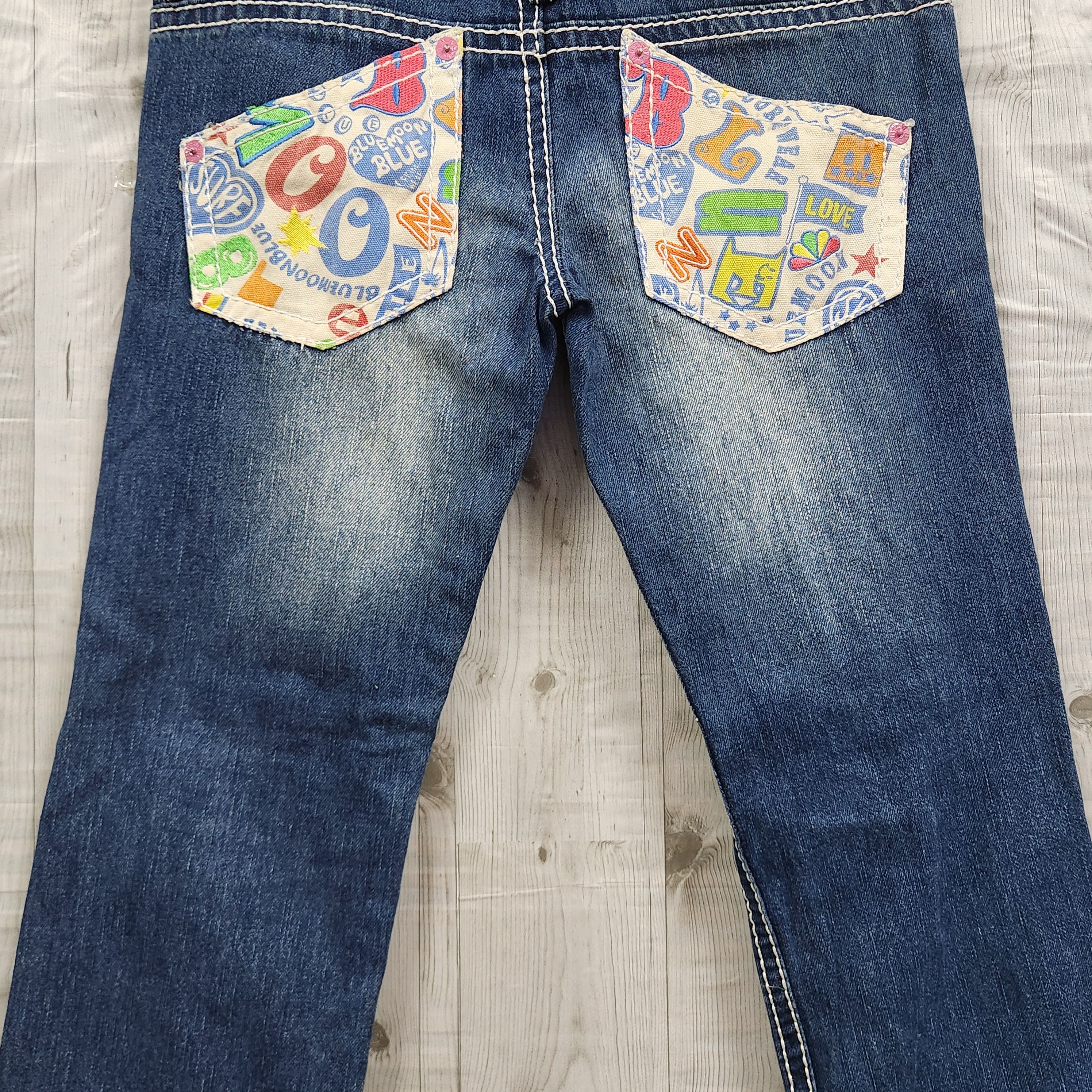 Japanese Brand - Double Waist Colorfull Printed Blue Moon Blue Denim Jeans - 14