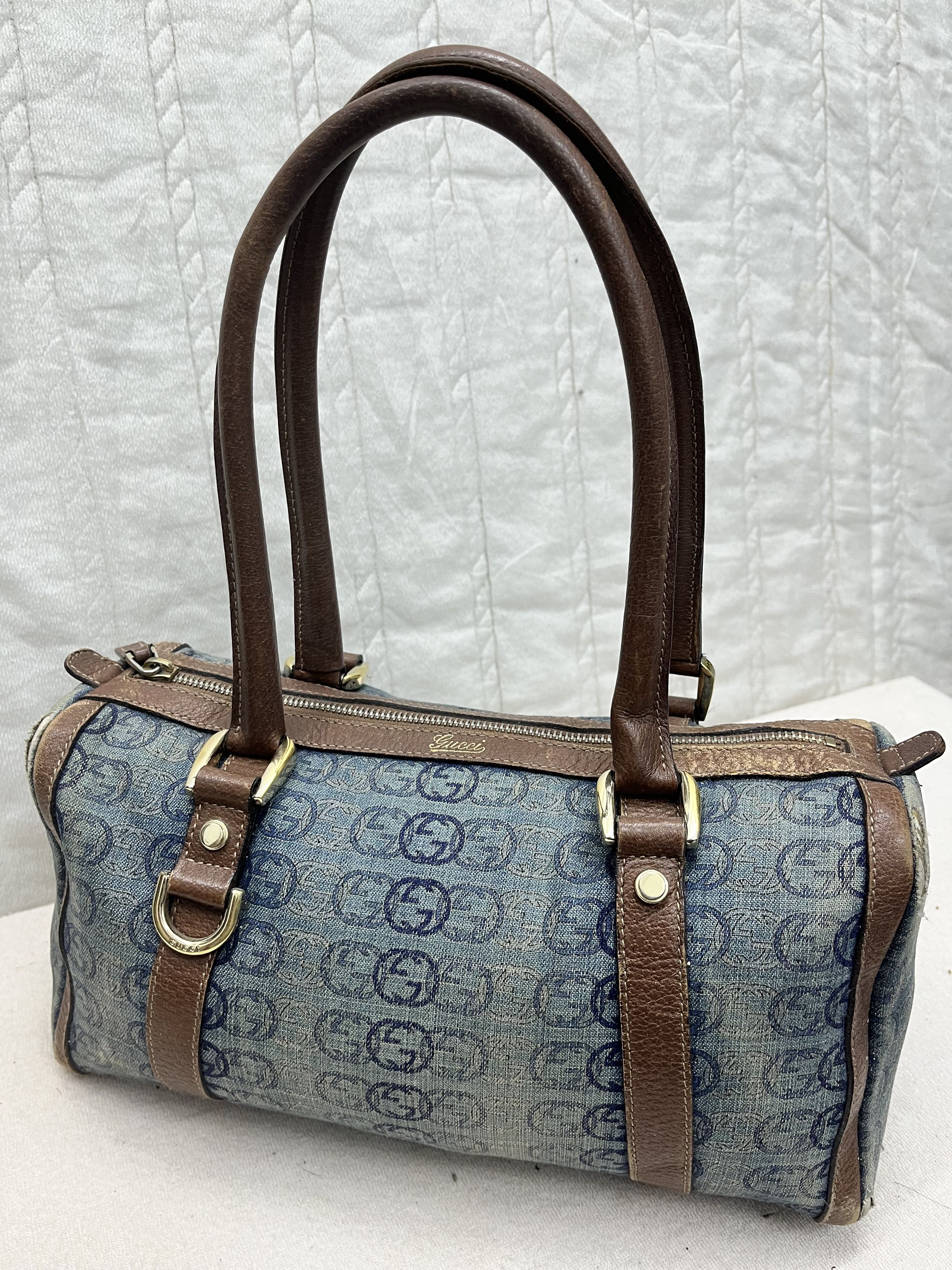 VTG GUCCI ABBEY DENIM LEATHER HANDBAG BOSTON - 2