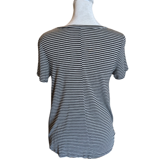 Atticute Black White Striped Wrap Front Tshirt Medium - 3