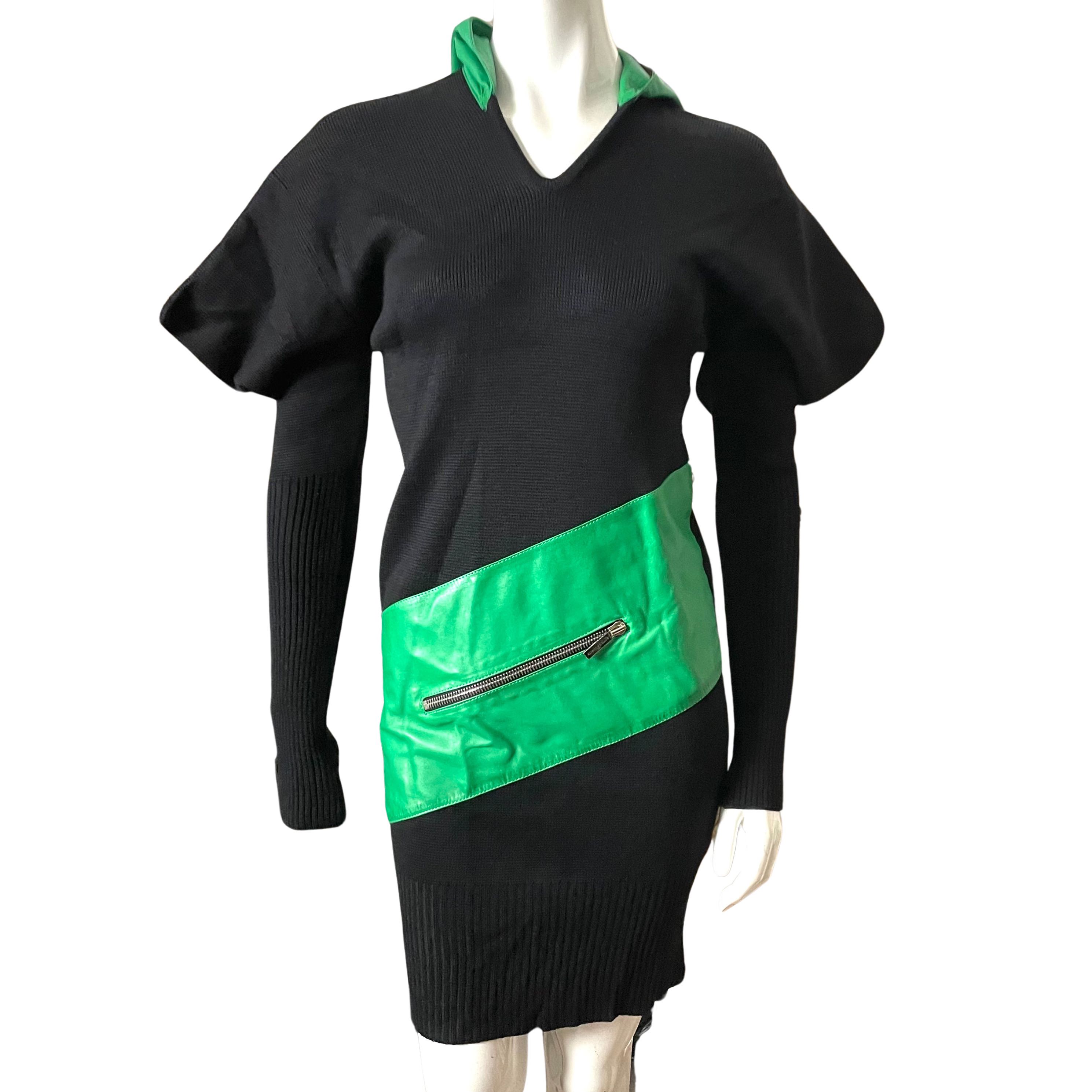 Bottega Veneta Bottega Veneta Black Green Hooded Mini Dress Vintage |  lucindavintage | REVERSIBLE