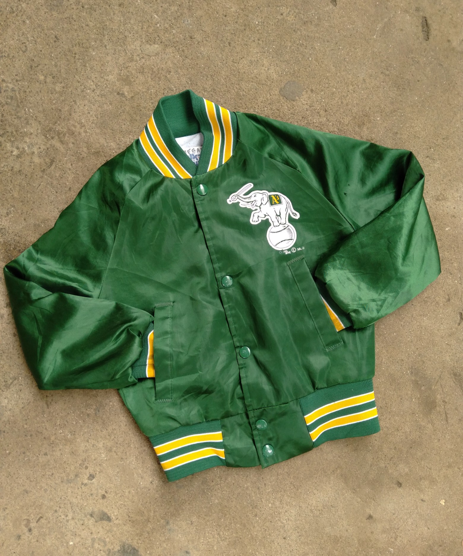 1989 Chalkline Oakland Athletics Arch Spellout vintage satin jacket - 4