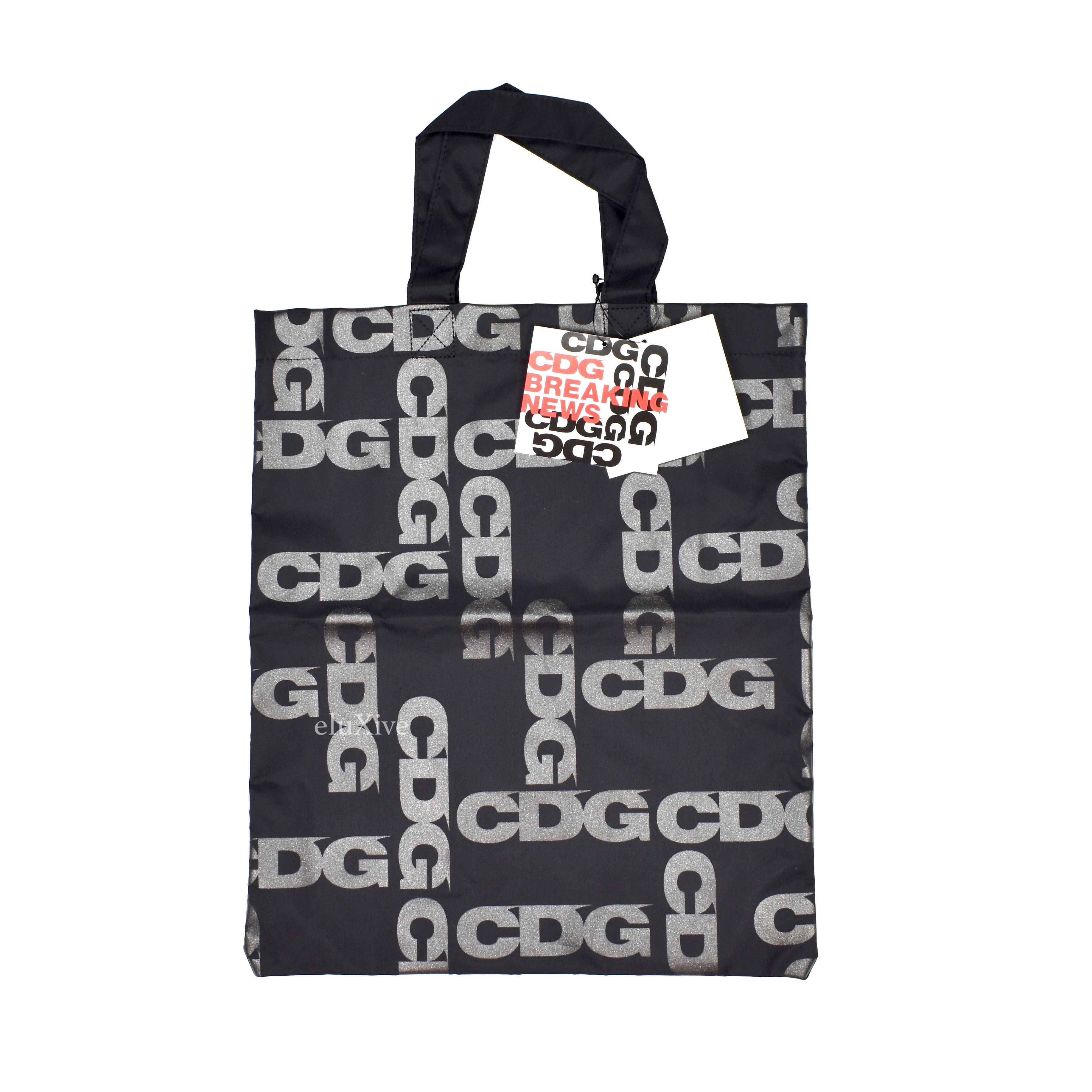 CDG Breaking News Metallic Logo Tote Bag Black - 1