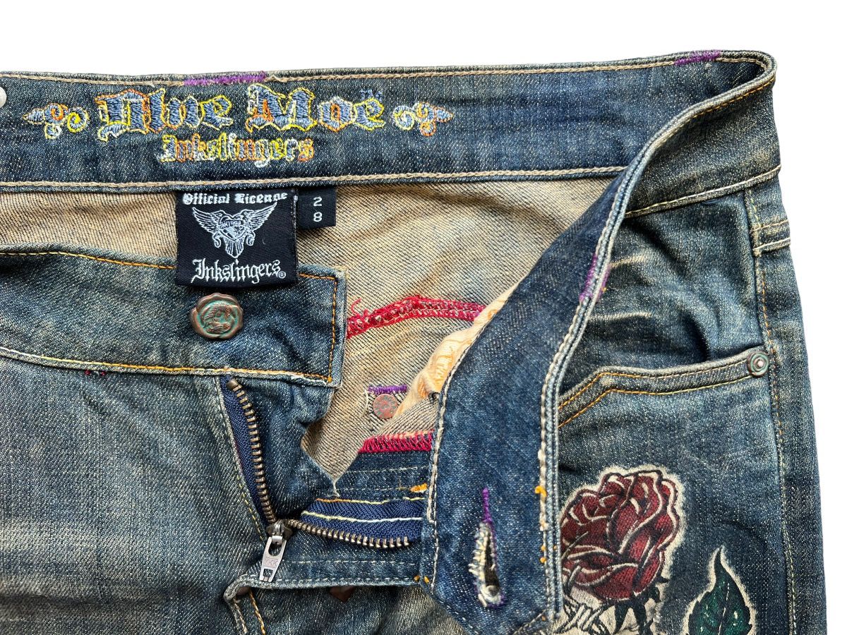 Archival Clothing - Vintage Gotchic Bones Mudwash Punk Flare Denim Jeans 28x33 - 11