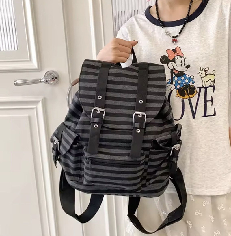 Japanese Brand - Retro Y2k Casual Striped College Backpack Korean Style - 1