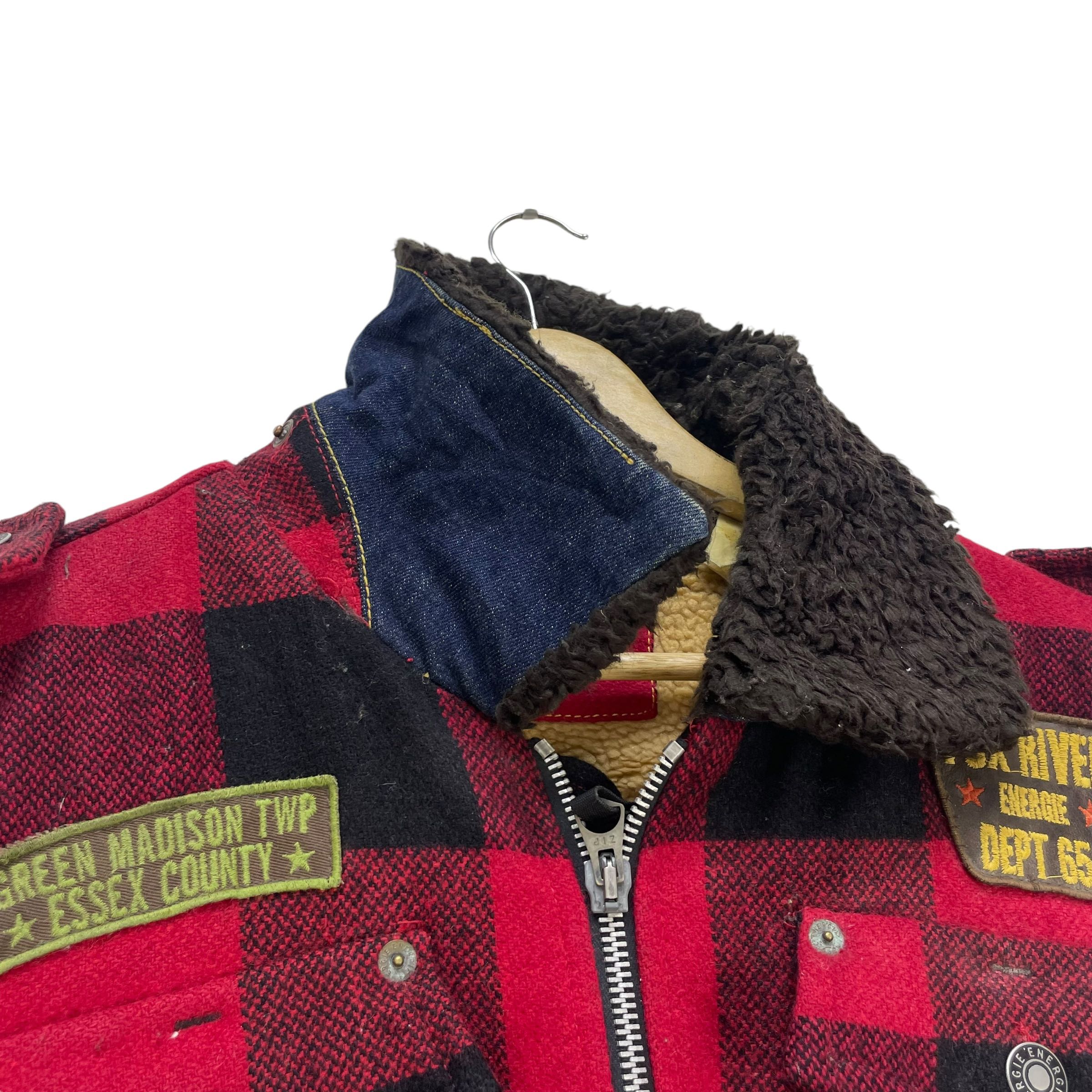 Vtg Energie Gold X Sixty Fox River Pacth Buffalo Plaid Shearling Jacket - 7