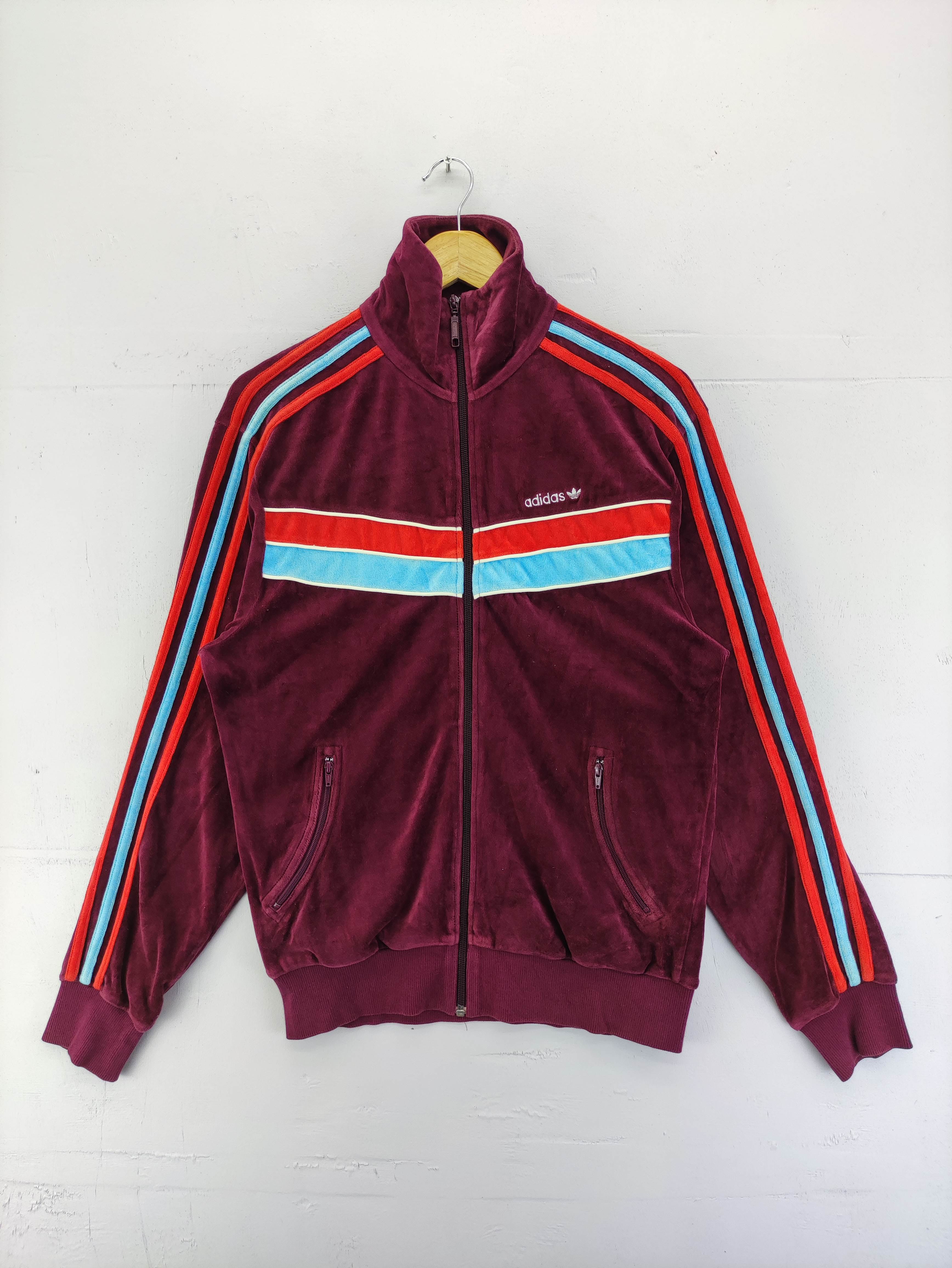 Adidas Velvet Sweater Zipper 3 Striped On Sleeve - 1