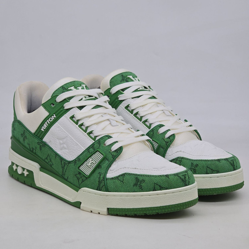 Louis Vuitton - Green Denim Monogram White Trainers - 1
