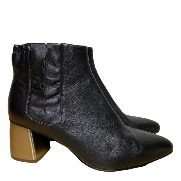 Jill Sander Navy Nappa Boots Leather Ankle Side Ruched Block Heel Black 40 9.5 - 2