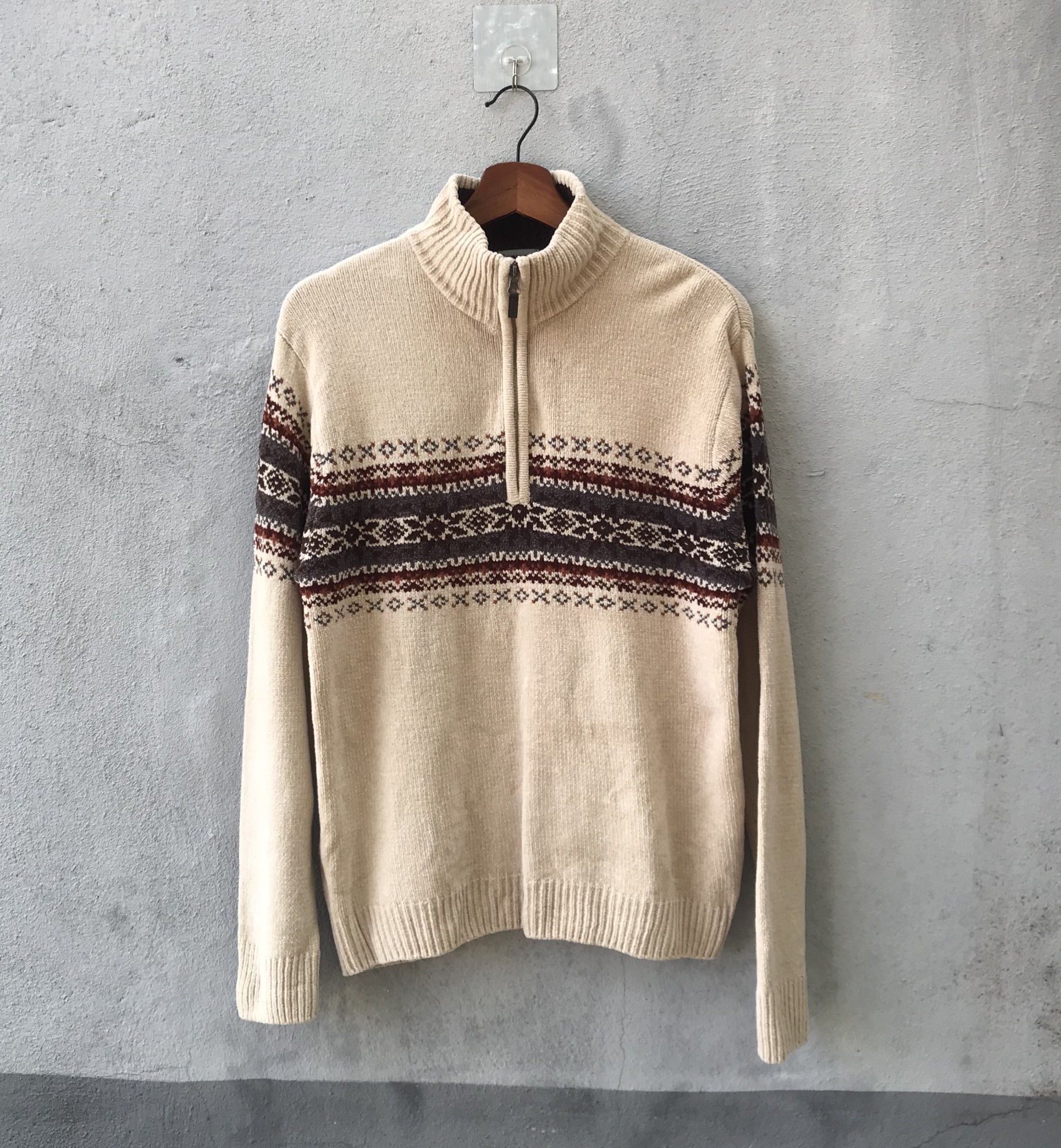 Vintage kansai man navajo knitwear fleece jacket half - 1