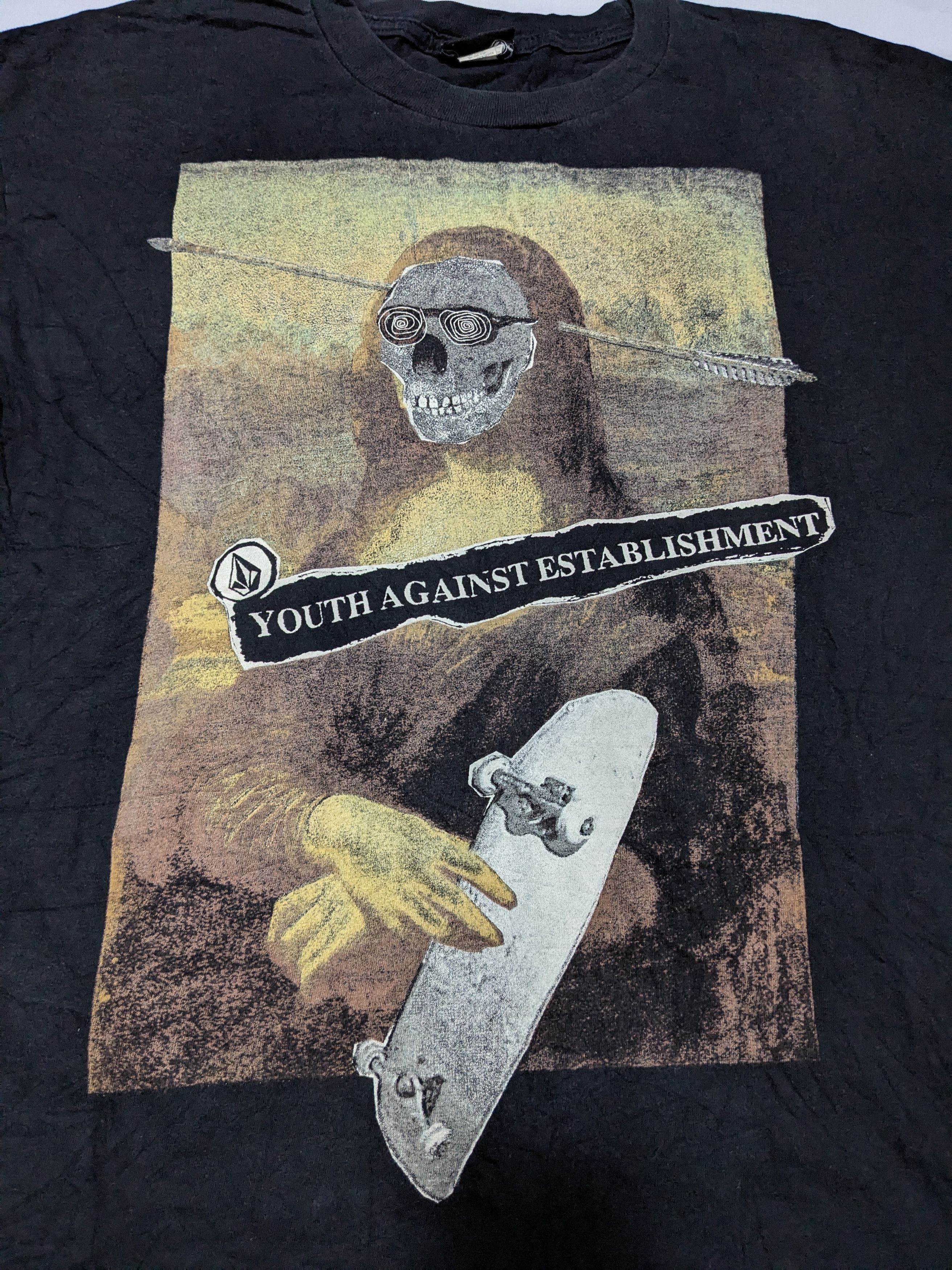 Vintage - 90s Volcom Youth Against Establishment Monalisa Faded TShirt - 3