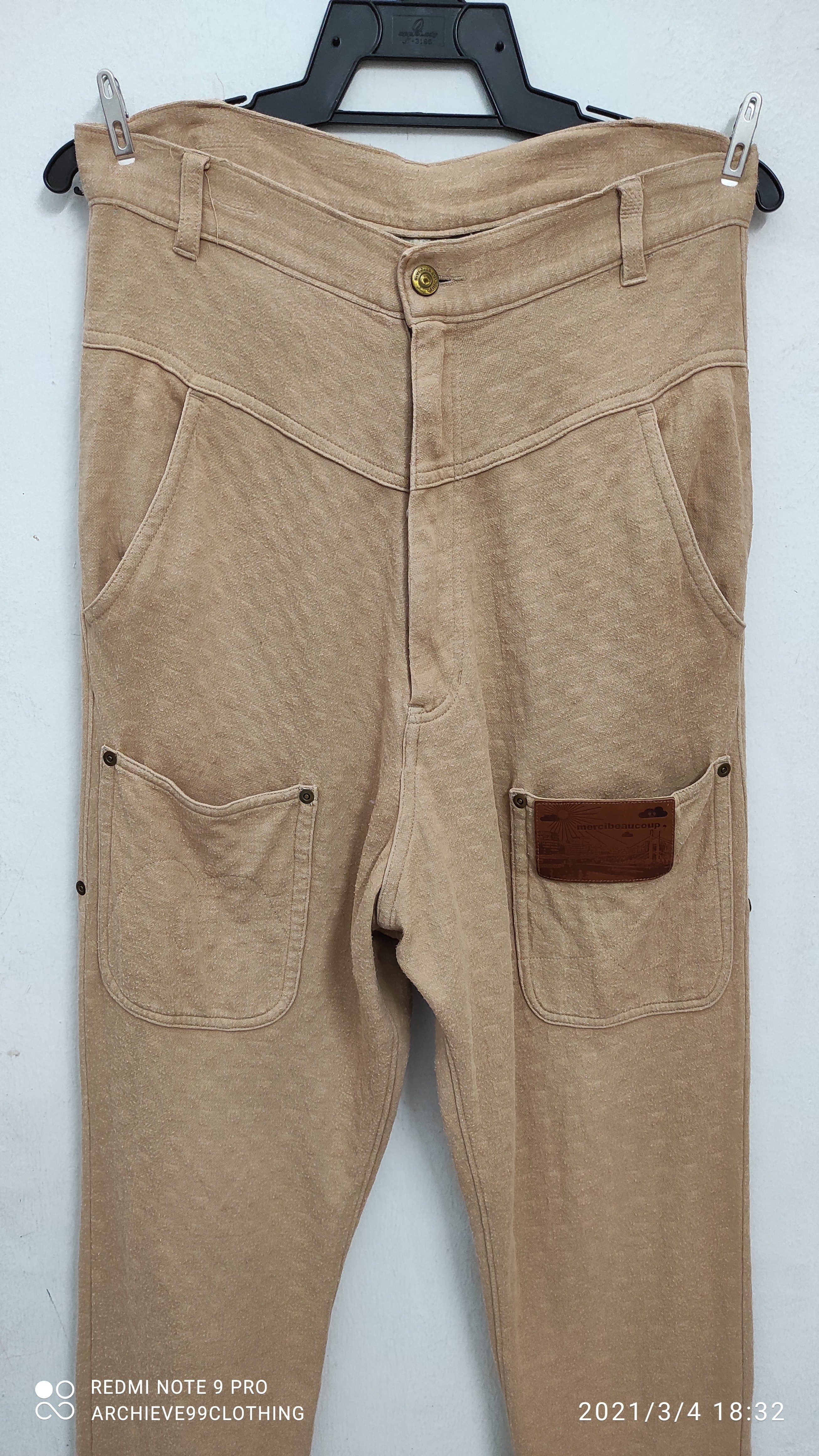Mercibeaucoup - Mercibeaucoup drop crotch beige/ tan leather patches pants - 9