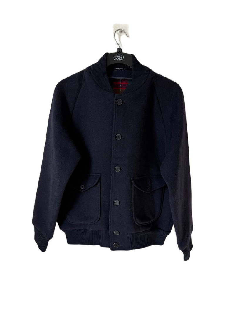BARACUTA BLUE WOOL CASUAL JACKET, TARTAN SKIN INSIDE - 1