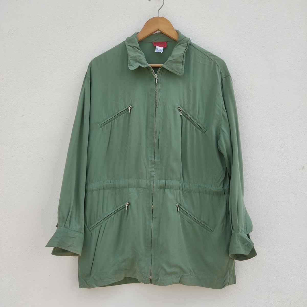 Kenzo Paris Japanese Designer 90s Vintage Green Silk Jacket - 1