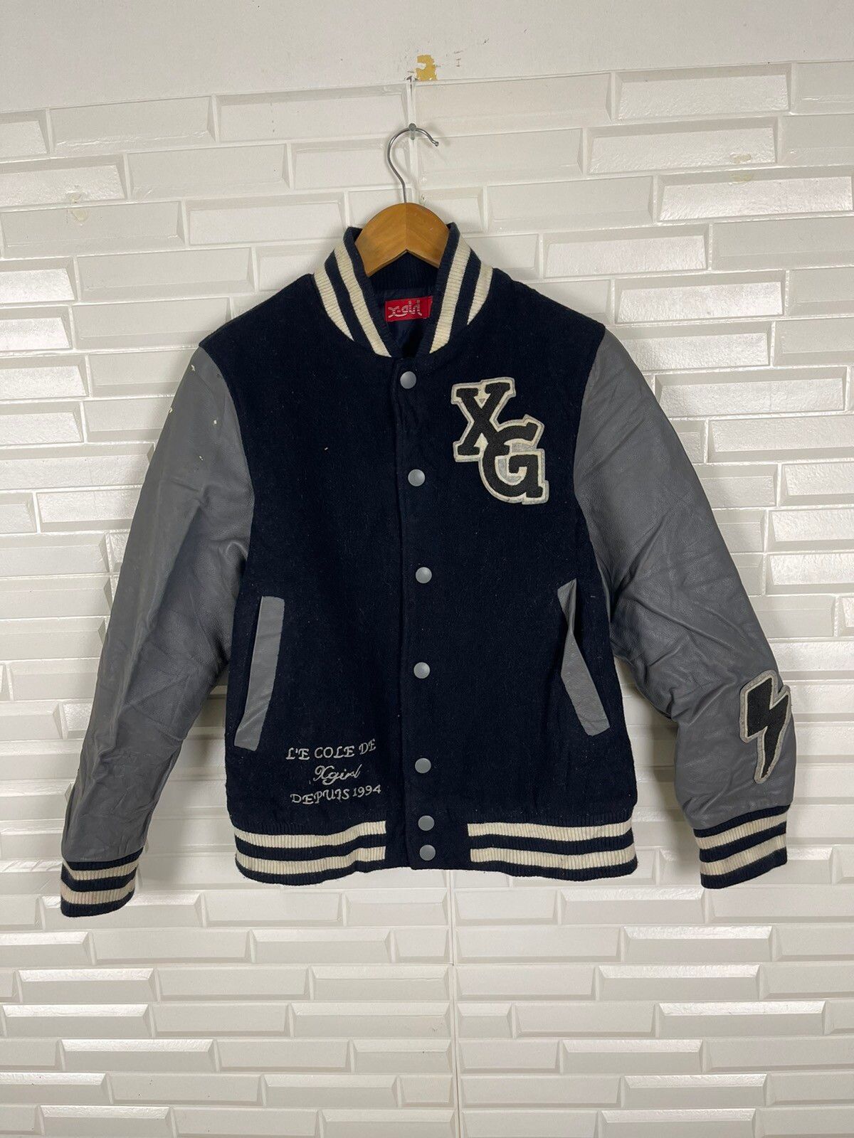 Vintage - Streetwear X-Girl Varsity Jacket Leather - 1