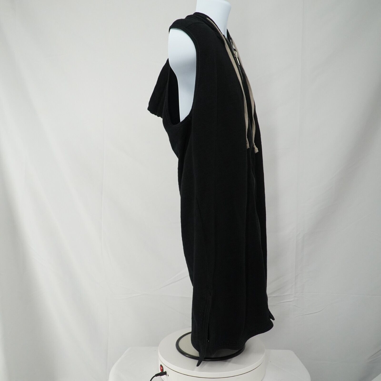 Black Zip Up Sleeveless Jacket Hoodie Cotton - Medium - 19