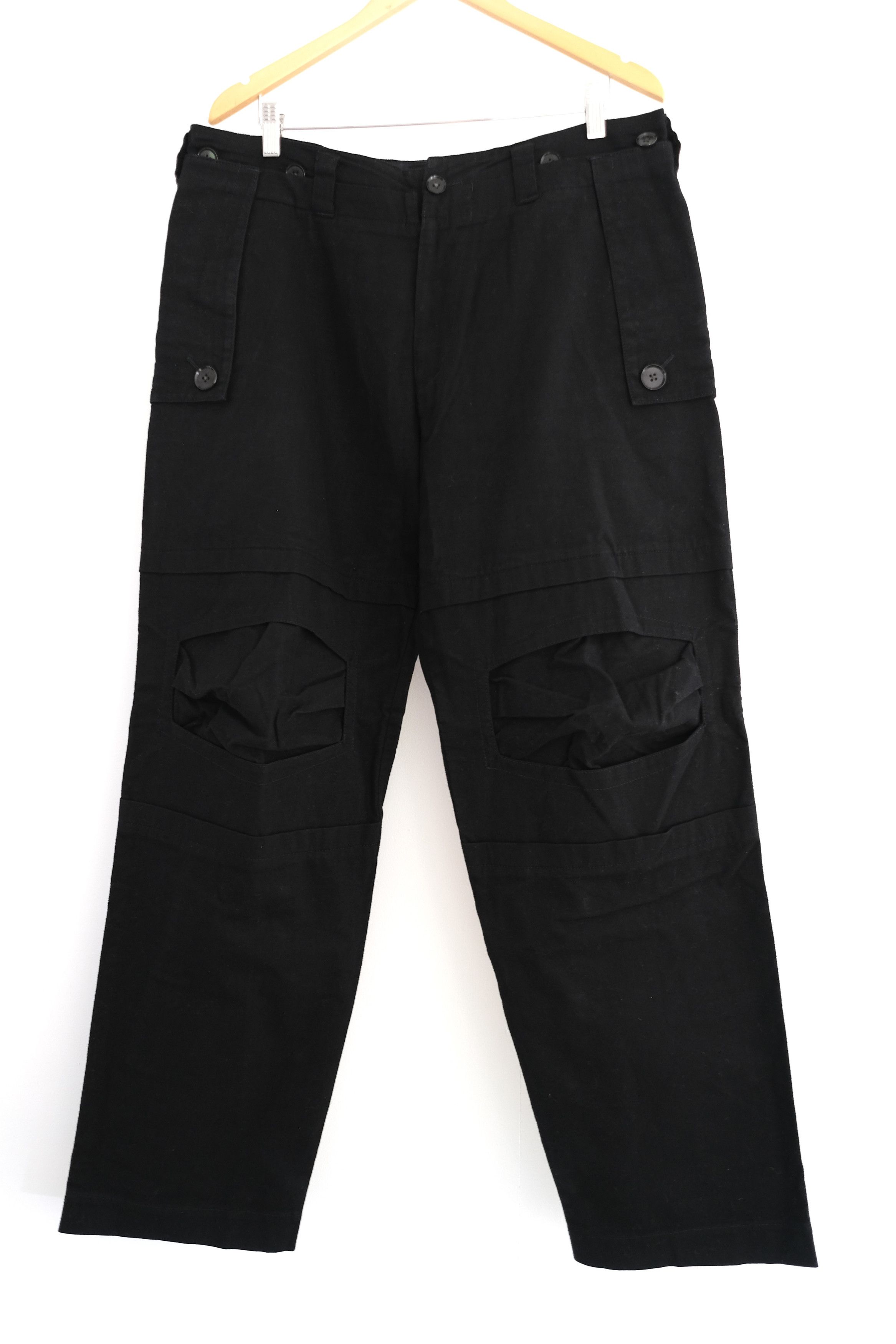 2000s Linen-Cotton Hem Button and Shadowbox Knee Pants - 2