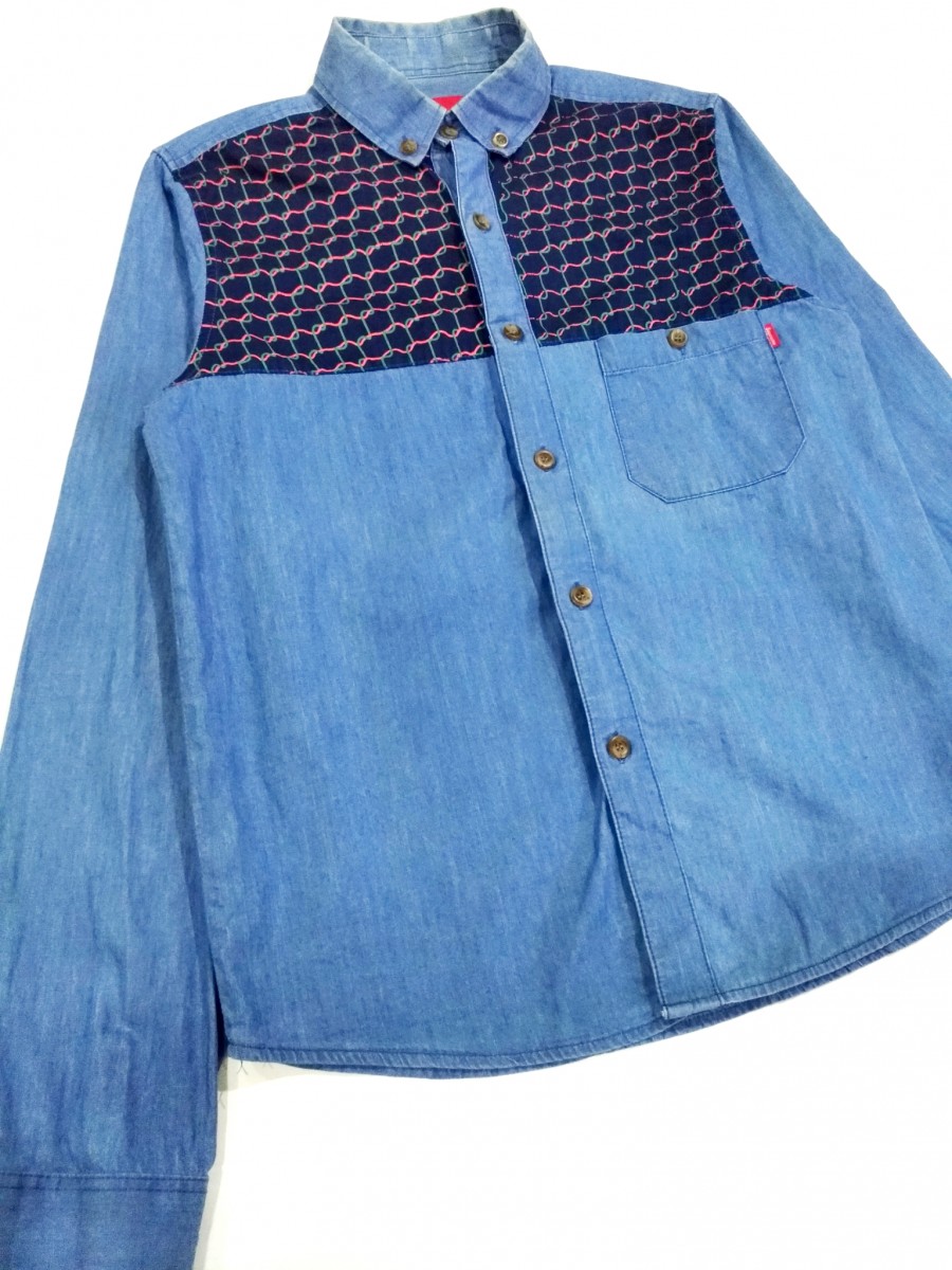 RARE! SUPREME "MESH WIRE" STYLE CHAMBRAY SHIRT - 4