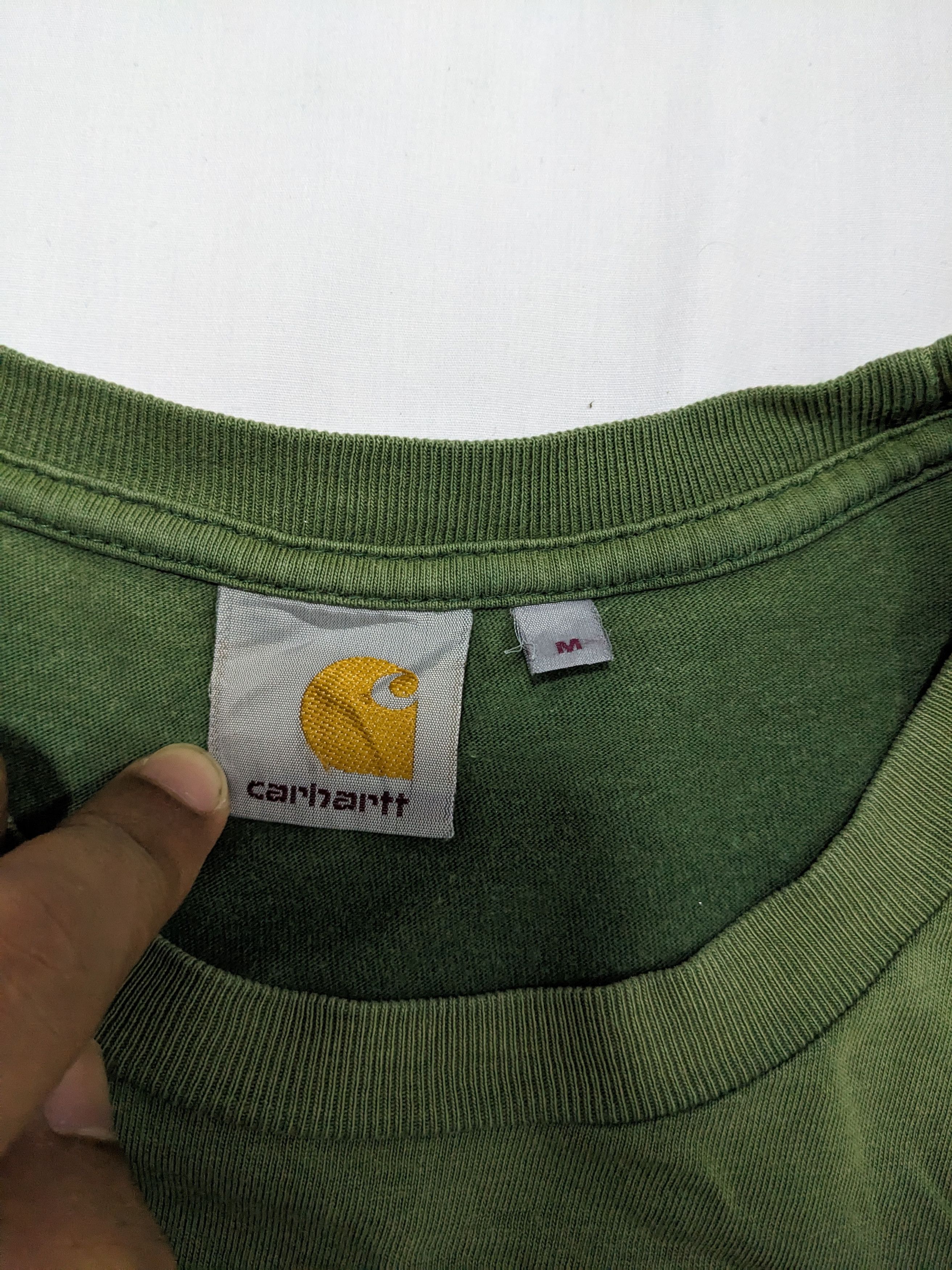 Vintage Sunfaded Carhartt Wip Logo Graphic Green T-Shirt - 6