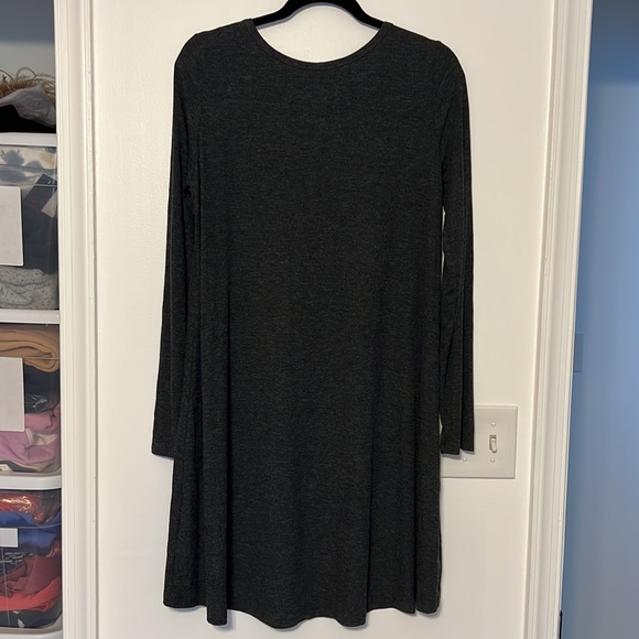 Lush Charcoal Ribbed Henley Long Sleeve Dress - 5