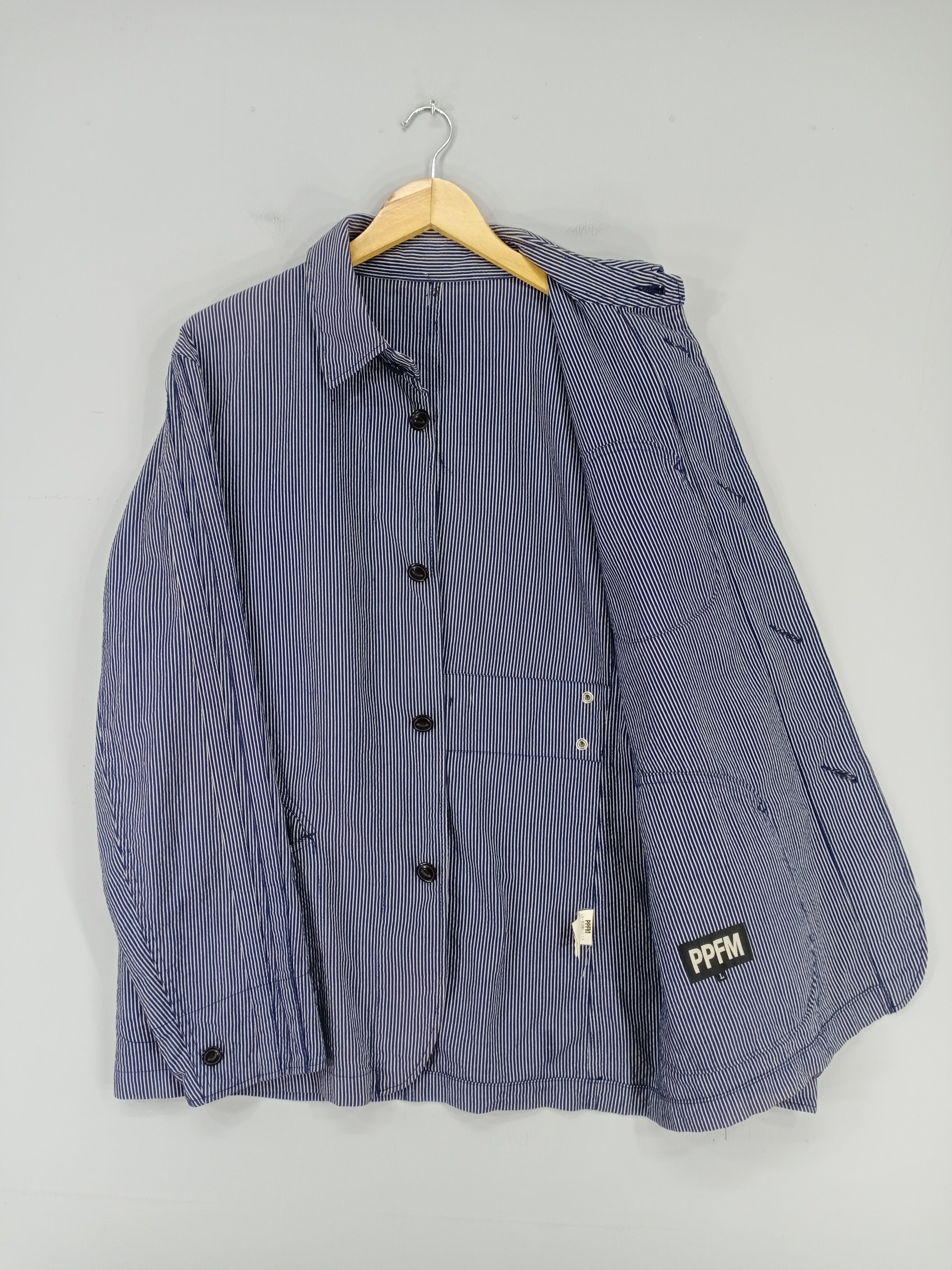 Japanese Brand - 💥RARE💥Vintage PPFM Hickory Stripe Button Workwear Jacket - 7