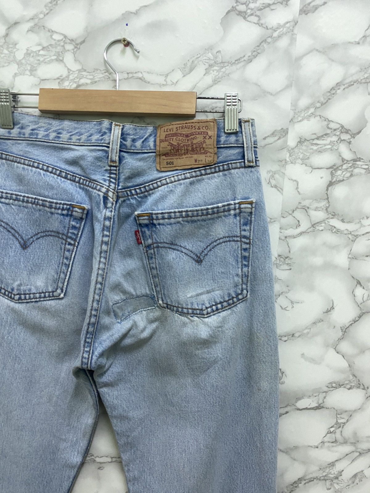 Vintage 90s Levis 501 Light Wash Distressed DenimJeans - 10