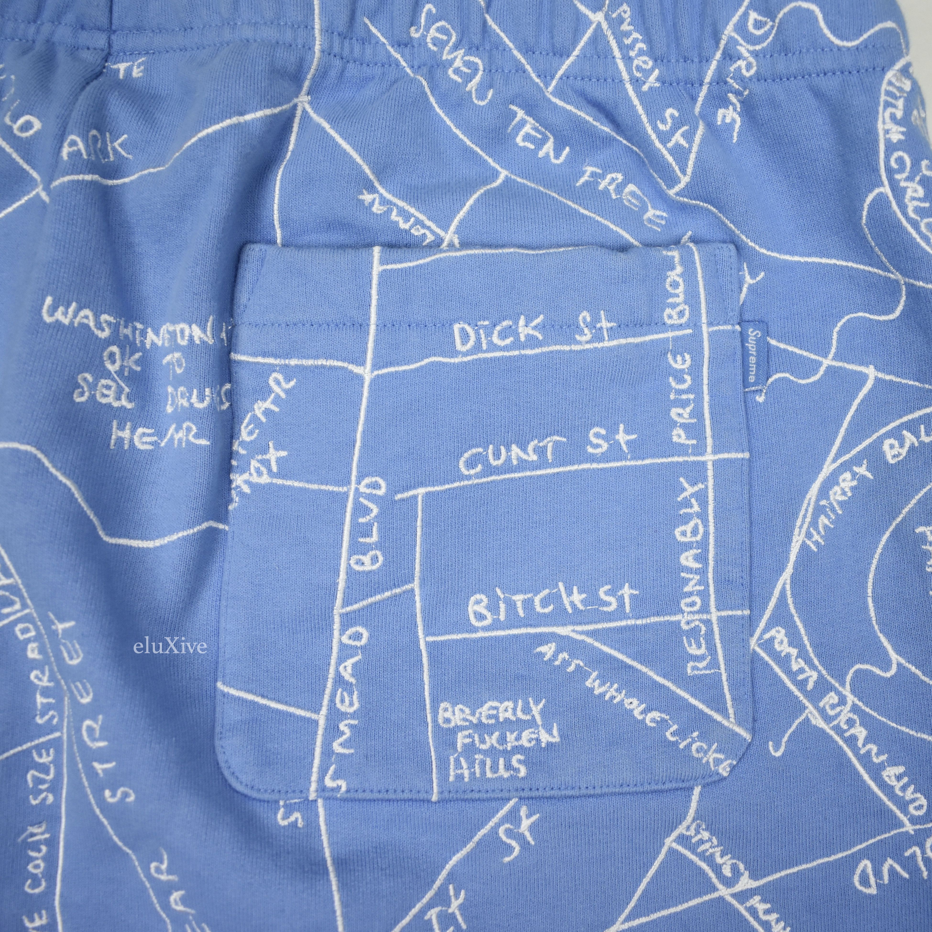 Supreme Gonz Embroidered Map Sweatshorts Light Blue SS19 - 5