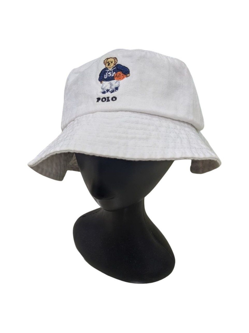 VINTAGE POLO RALPH LAUREN ICONIC BEAR USA TWILL BUCKET HAT - 1