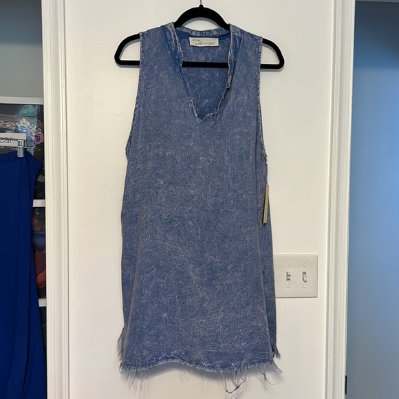 Vintage Havana Blue Raw Hem Soft Denim Look Dress - 1