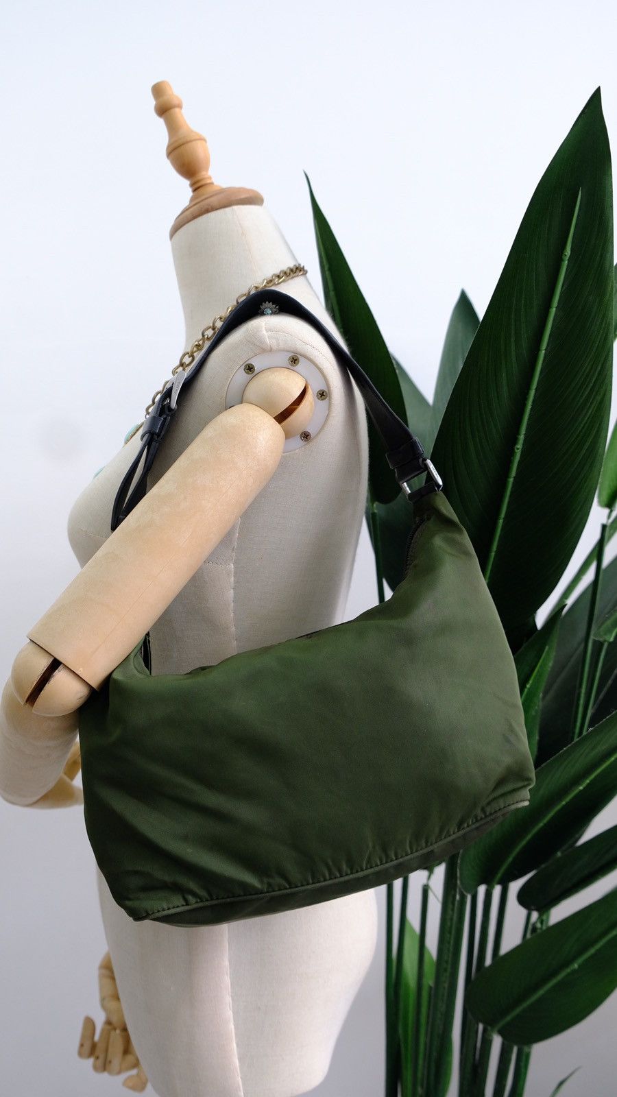 Authentic vintage prada khaki olive green nylon shoulder bag - 1