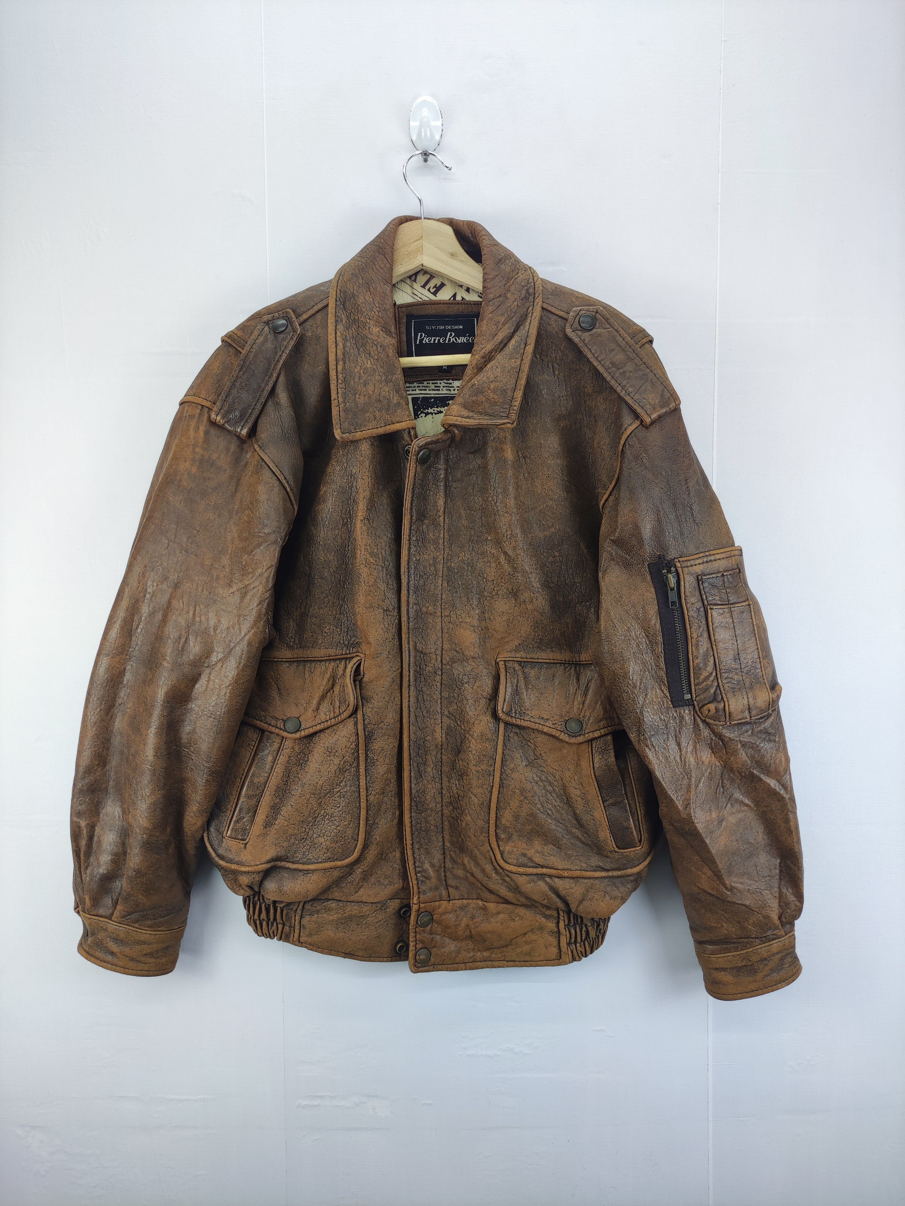 Vintage Leather Zipper Jacket Pierre Bonee - 1