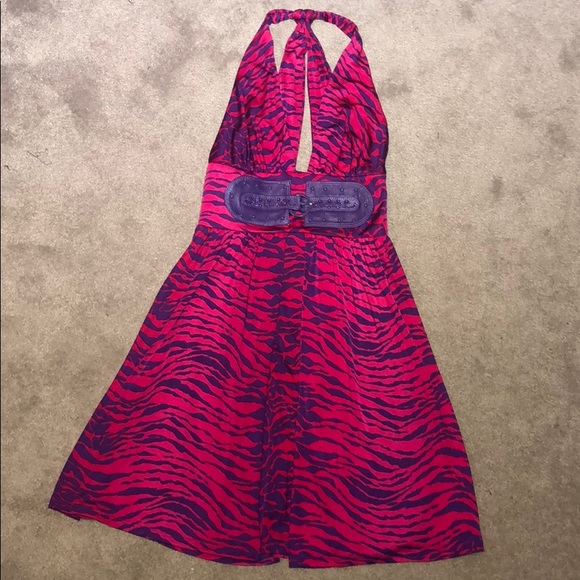 Marciano Pink Animal Print Belted Halter Dress - 3