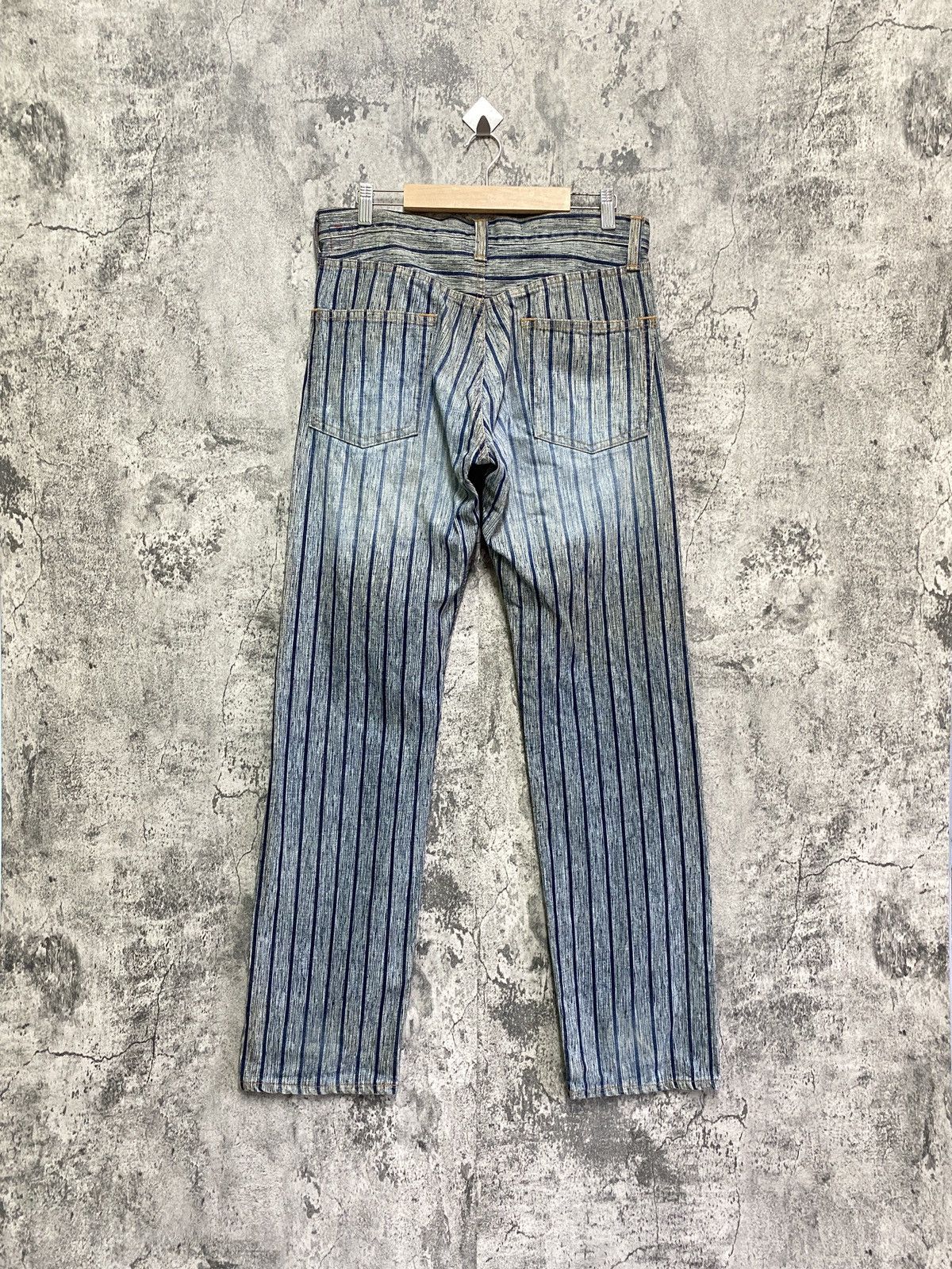 Vintage BLUE WAY Striped Blue Faded Denim - 2